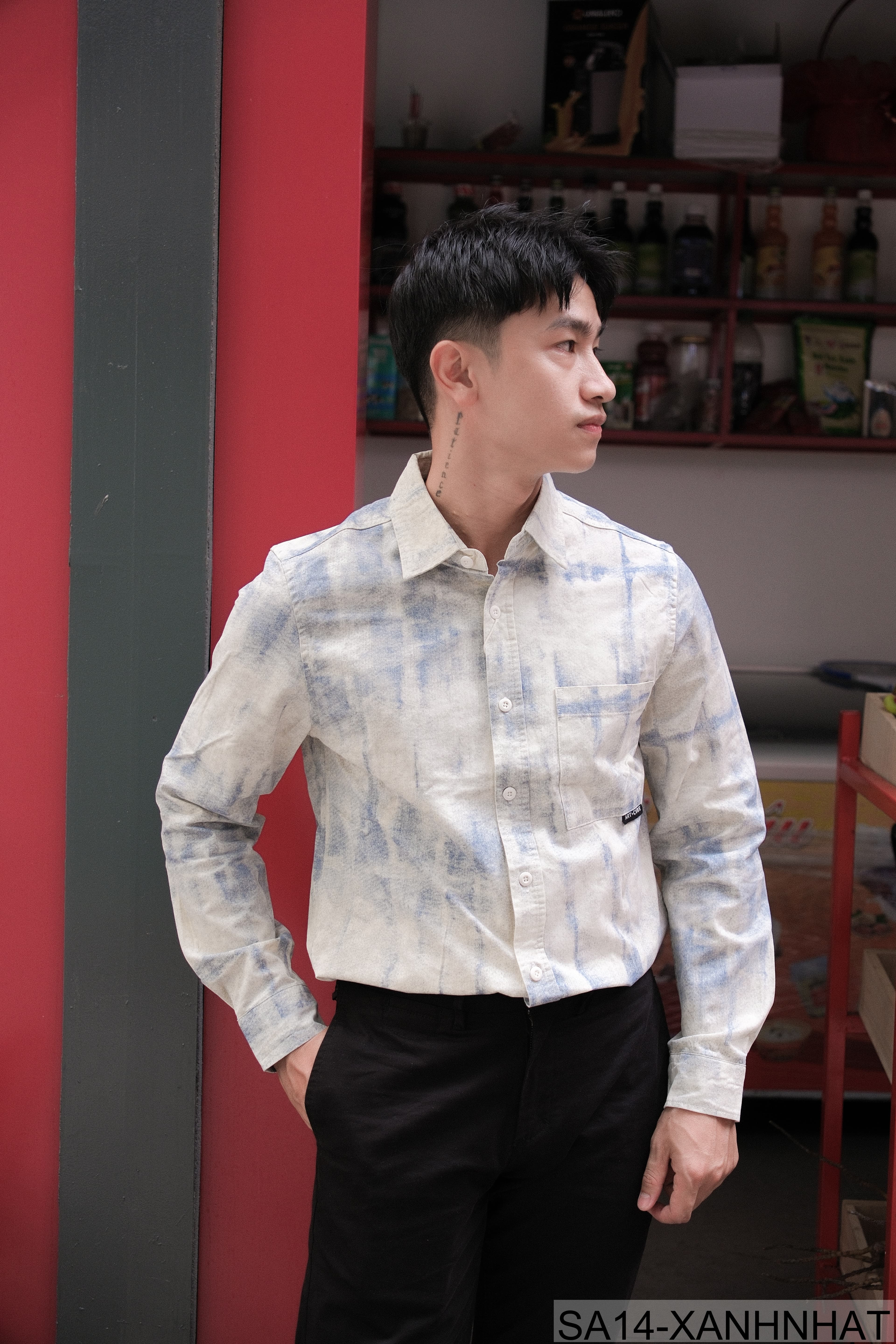 SA14 - Áo sơ mi nam dài tay in họa tiết phong cách Nhật, dáng rộng thoải mái, chất cotton mềm mại - ảnh 6