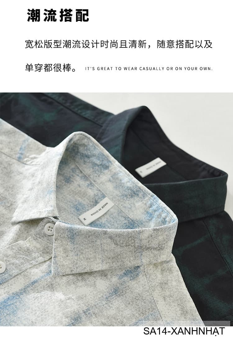SA14 - Áo sơ mi nam dài tay in họa tiết phong cách Nhật, dáng rộng thoải mái, chất cotton mềm mại - ảnh 9