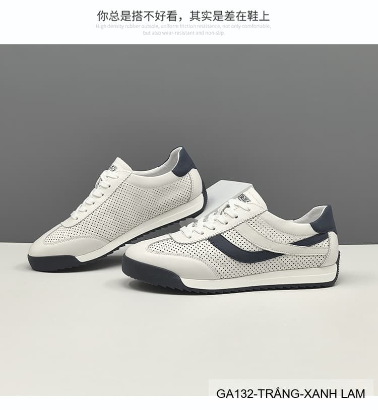 GA132 - Giày Sneaker Nam Phong Cách Hàn Quốc Đế Bằng Thoáng Khí Màu Trắng Xanh Lam & Trắng Mơ - ảnh 6