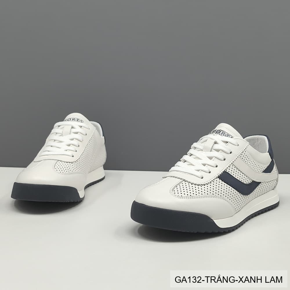 GA132 - Giày Sneaker Nam Phong Cách Hàn Quốc Đế Bằng Thoáng Khí Màu Trắng Xanh Lam & Trắng Mơ - ảnh 2