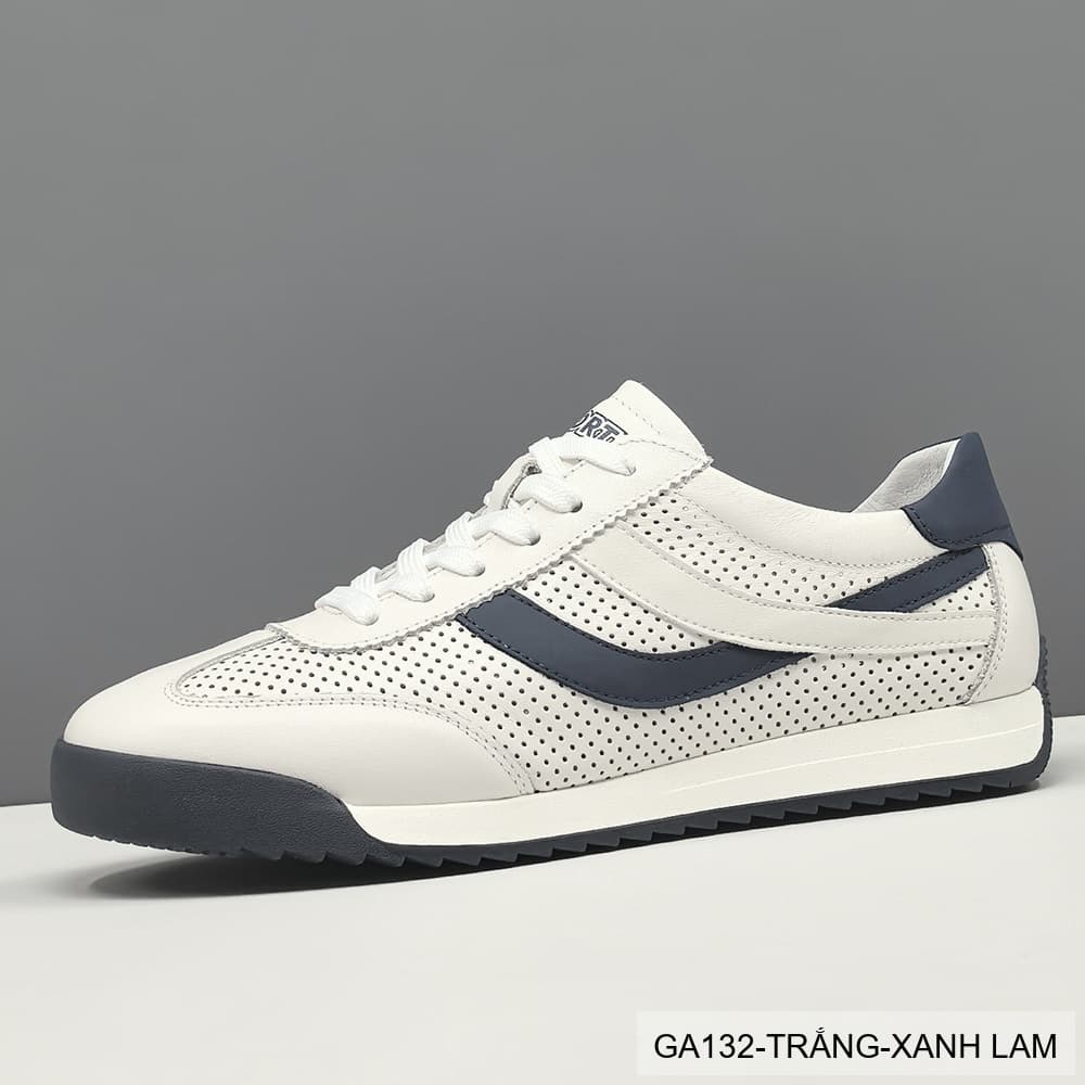GA132 - Giày Sneaker Nam Phong Cách Hàn Quốc Đế Bằng Thoáng Khí Màu Trắng Xanh Lam & Trắng Mơ