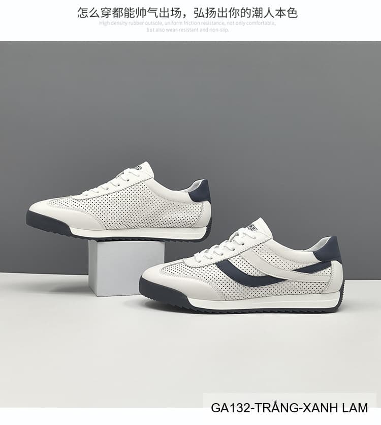 GA132 - Giày Sneaker Nam Phong Cách Hàn Quốc Đế Bằng Thoáng Khí Màu Trắng Xanh Lam & Trắng Mơ - ảnh 5