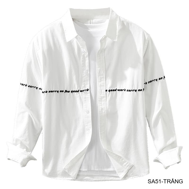 SA51 - Áo Sơ Mi Nam Phong Cách Nhật Bản Thêu Tiếng Anh Tay Dài Thời Trang Đa Năng - ảnh 5