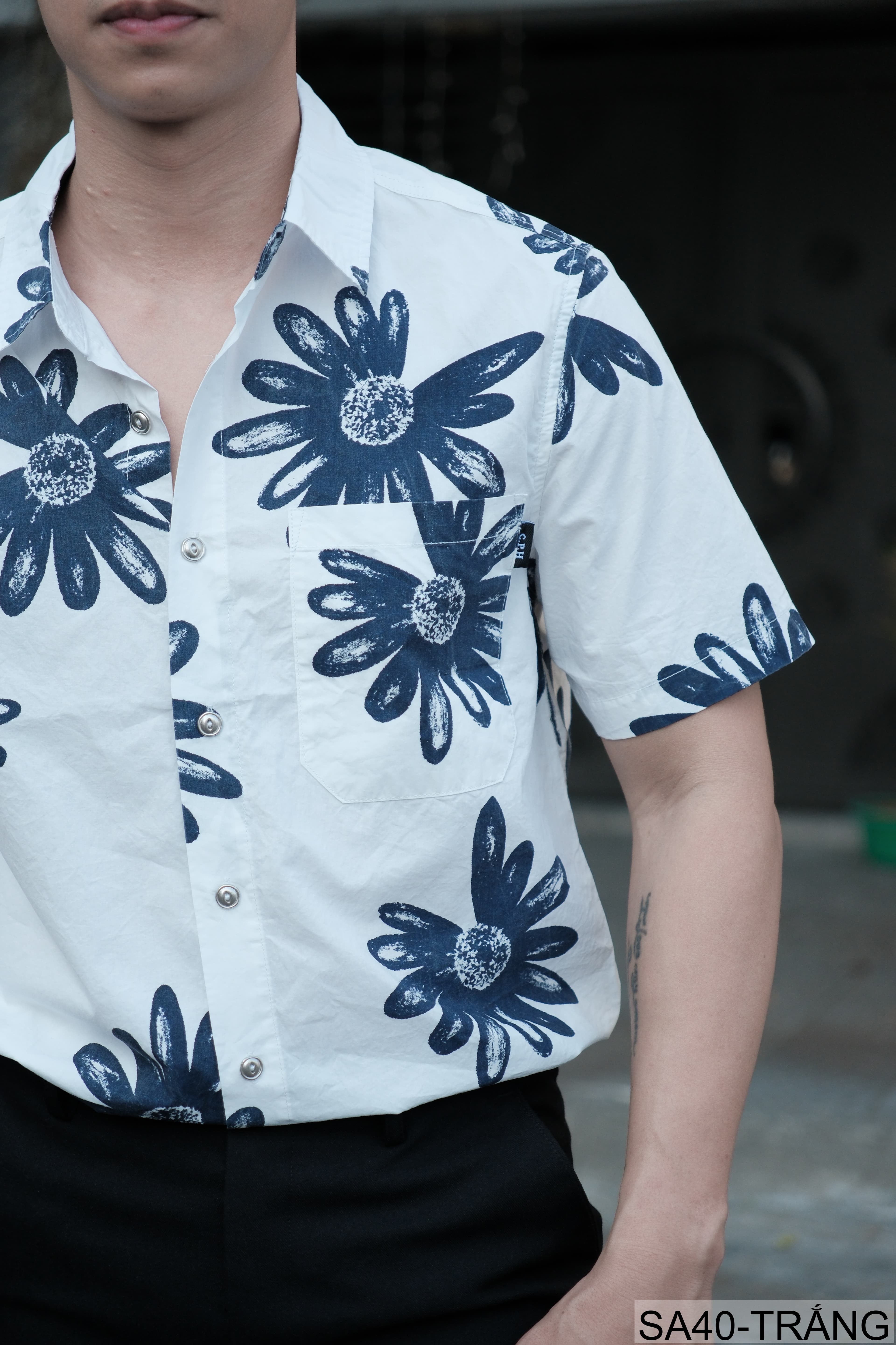 SA40 - Áo sơ mi nam tay ngắn họa tiết hoa cúc, phong cách Hàn Quốc, chất cotton thoáng mát - ảnh 6