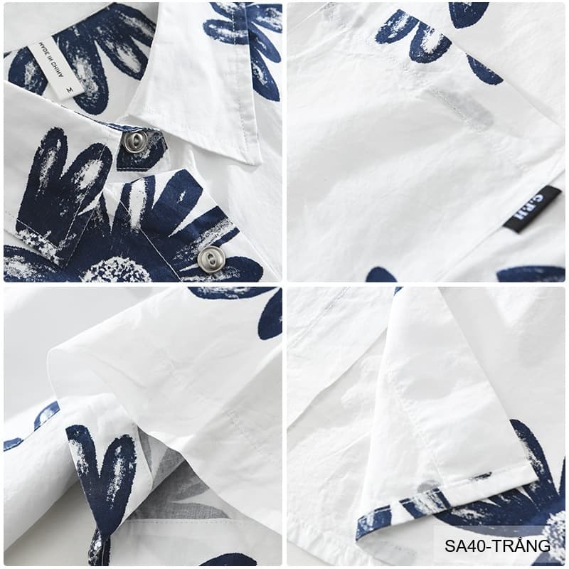 SA40 - Áo sơ mi nam tay ngắn họa tiết hoa cúc, phong cách Hàn Quốc, chất cotton thoáng mát - ảnh 9