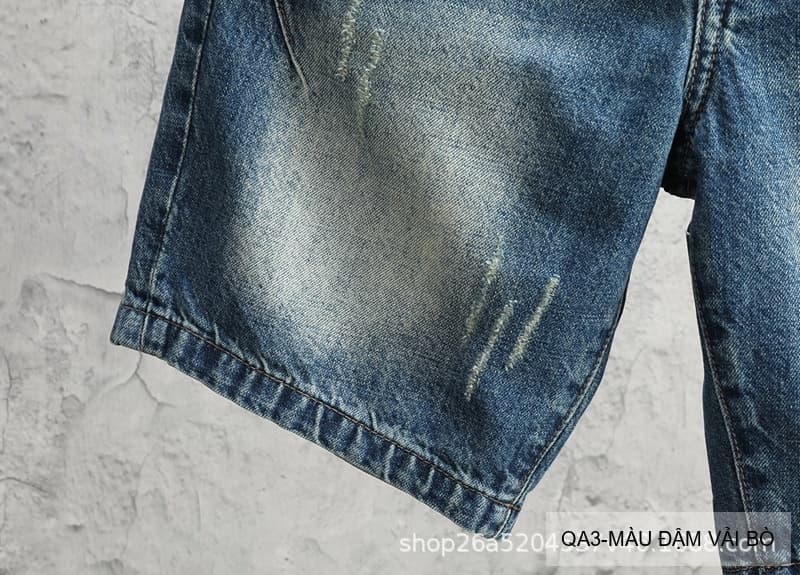 QA3 - Quần short jeans nam ống đứng phong cách Hàn Quốc, màu đậm vải bò, thiết kế túi chèn chéo thời thượng - ảnh 8