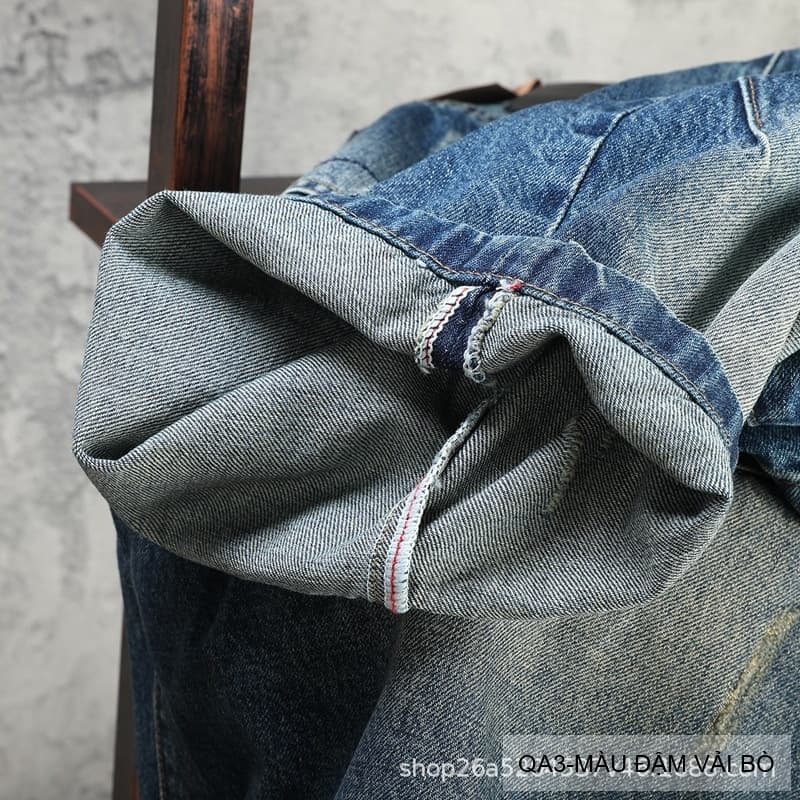 QA3 - Quần short jeans nam ống đứng phong cách Hàn Quốc, màu đậm vải bò, thiết kế túi chèn chéo thời thượng - ảnh 13