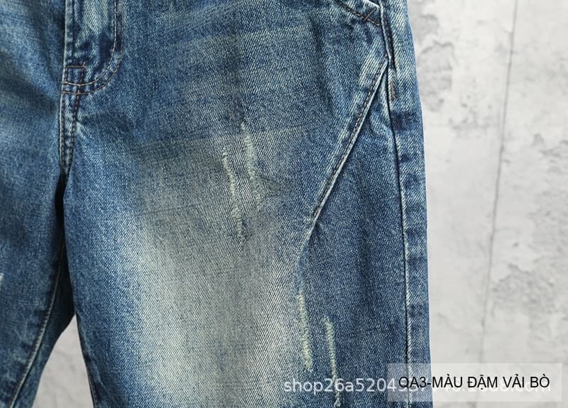 QA3 - Quần short jeans nam ống đứng phong cách Hàn Quốc, màu đậm vải bò, thiết kế túi chèn chéo thời thượng - ảnh 9