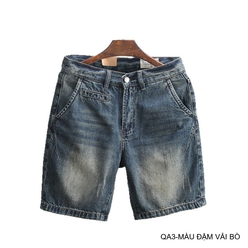 QA3 - Quần short jeans nam ống đứng phong cách Hàn Quốc, màu đậm vải bò, thiết kế túi chèn chéo thời thượng - ảnh 7