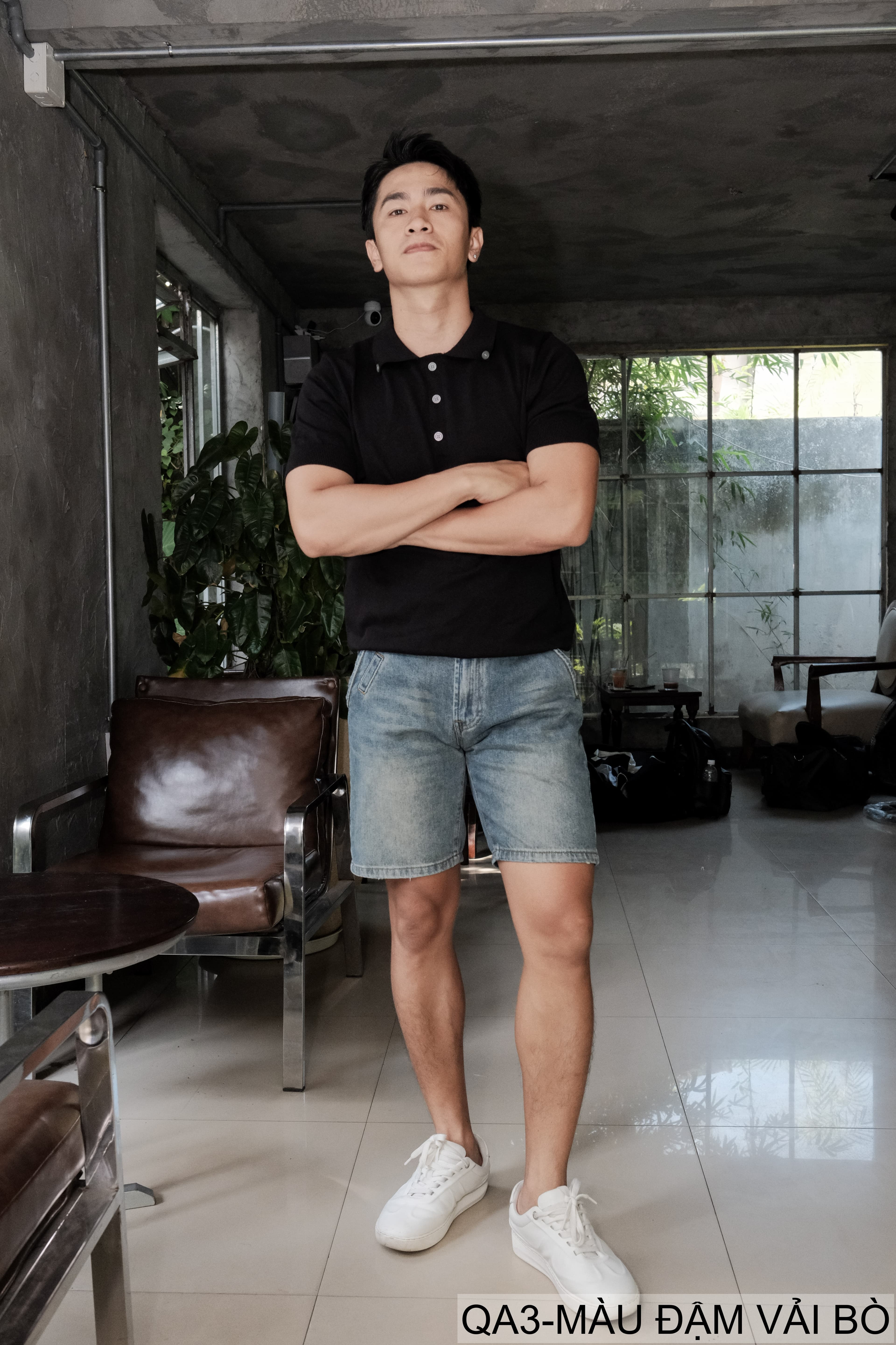 QA3 - Quần short jeans nam ống đứng phong cách Hàn Quốc, màu đậm vải bò, thiết kế túi chèn chéo thời thượng - ảnh 6