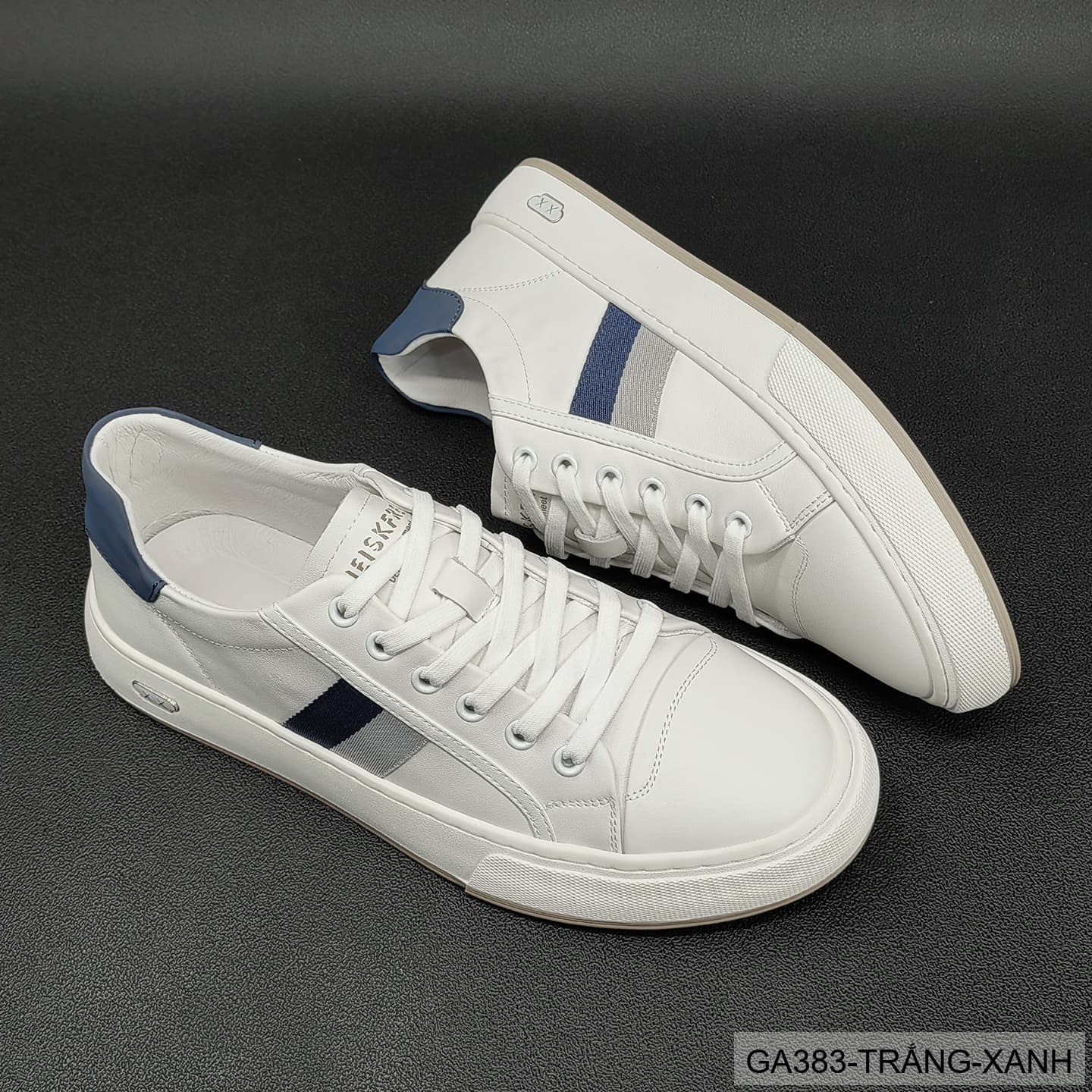 GA383 - Giày sneaker nam trắng phối xanh phong cách Hàn Quốc, đế thấp êm chân