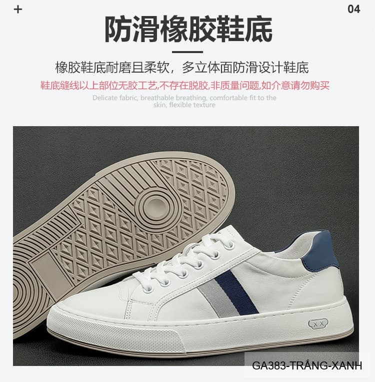 GA383 - Giày sneaker nam trắng phối xanh phong cách Hàn Quốc, đế thấp êm chân - ảnh 23