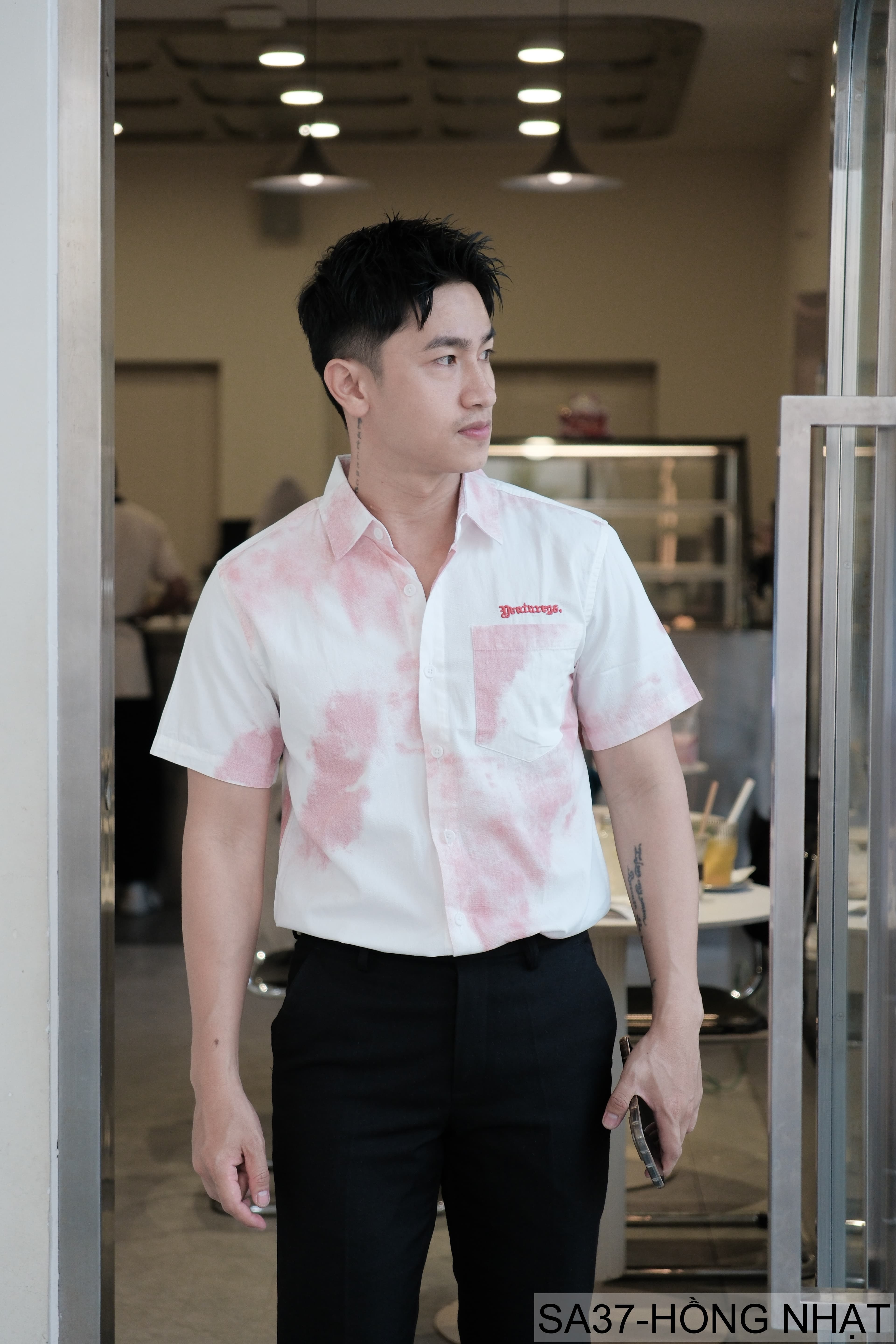 SA37 - Áo sơ mi nam tay ngắn cổ lật in hoa tie-dye phong cách Hàn Quốc mùa hè - ảnh 2