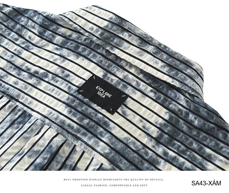 SA43 - Áo sơ mi nam tay ngắn sọc dọc phong cách streetwear, chất cotton thoáng mát, dáng rộng thoải mái - ảnh 14