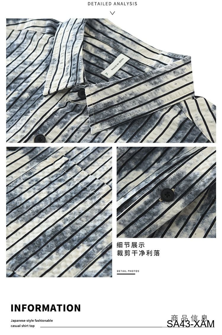 SA43 - Áo sơ mi nam tay ngắn sọc dọc phong cách streetwear, chất cotton thoáng mát, dáng rộng thoải mái - ảnh 15