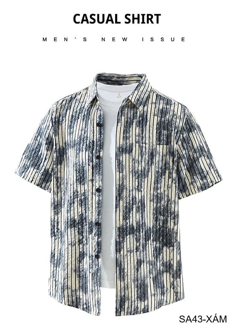 SA43 - Áo sơ mi nam tay ngắn sọc dọc phong cách streetwear, chất cotton thoáng mát, dáng rộng thoải mái - ảnh 11