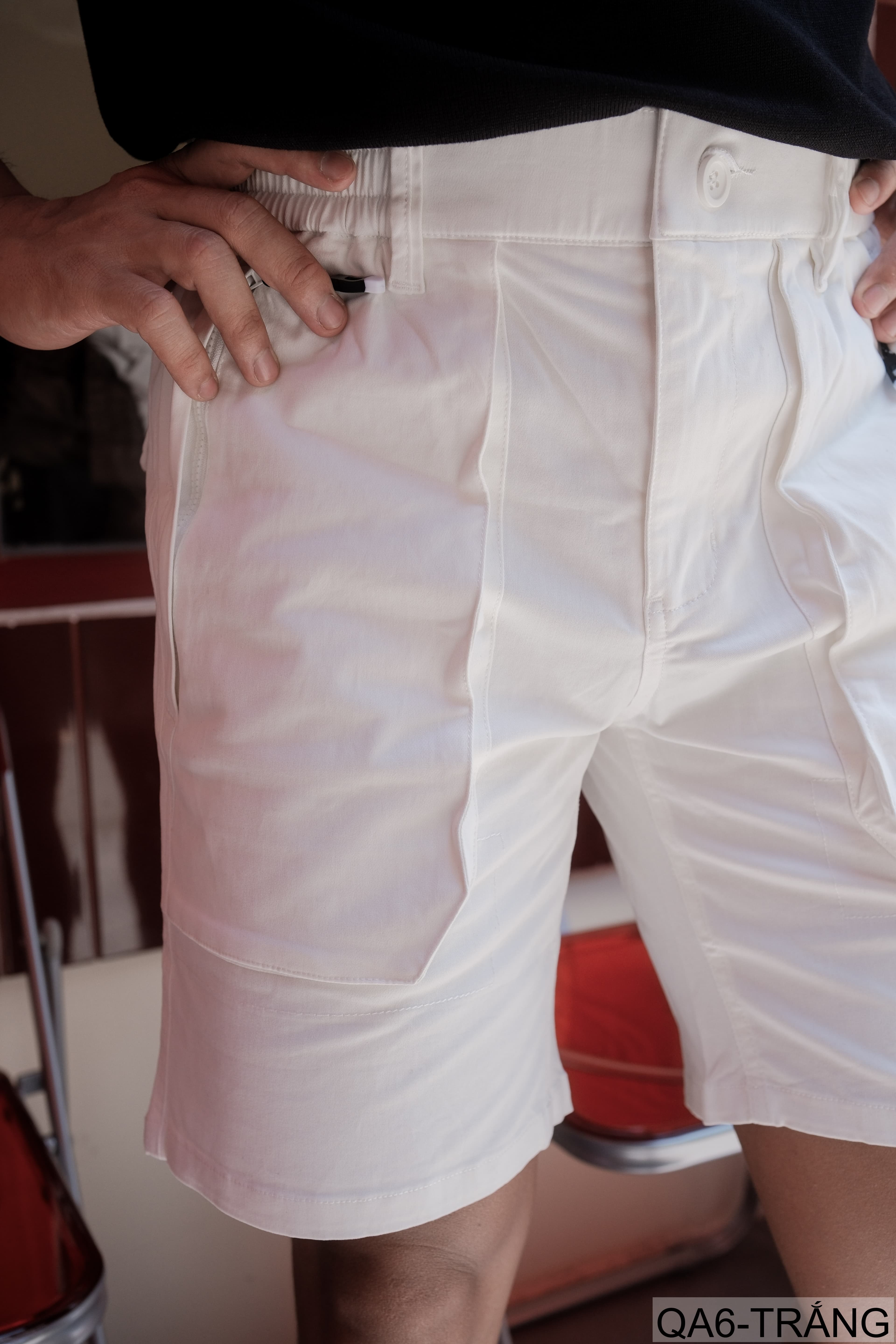 QA6 - Quần short nam dáng rộng phong cách Hàn Quốc, chất cotton thoáng mát, ống đứng, 5 tấc, có túi kéo - ảnh 3