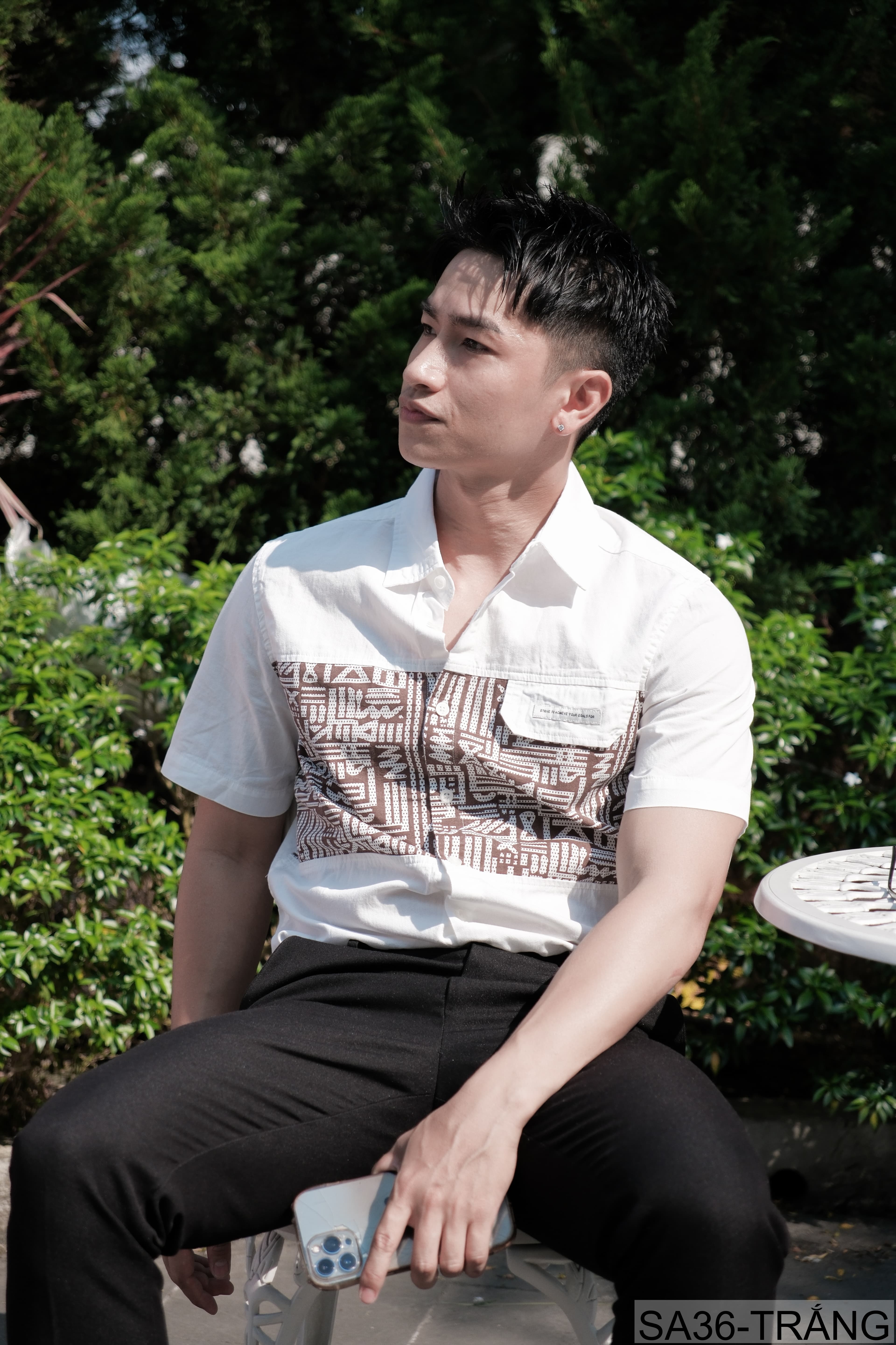 SA36 - Áo sơ mi nam tay ngắn họa tiết phối màu phong cách Hàn Quốc - ảnh 3