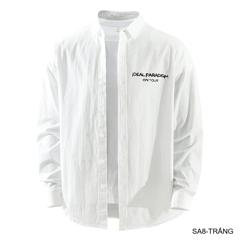 SA8 - Áo sơ mi nam dài tay phong cách, in chữ cá tính, chất cotton mềm mại, dáng rộng thoải mái - ảnh 2