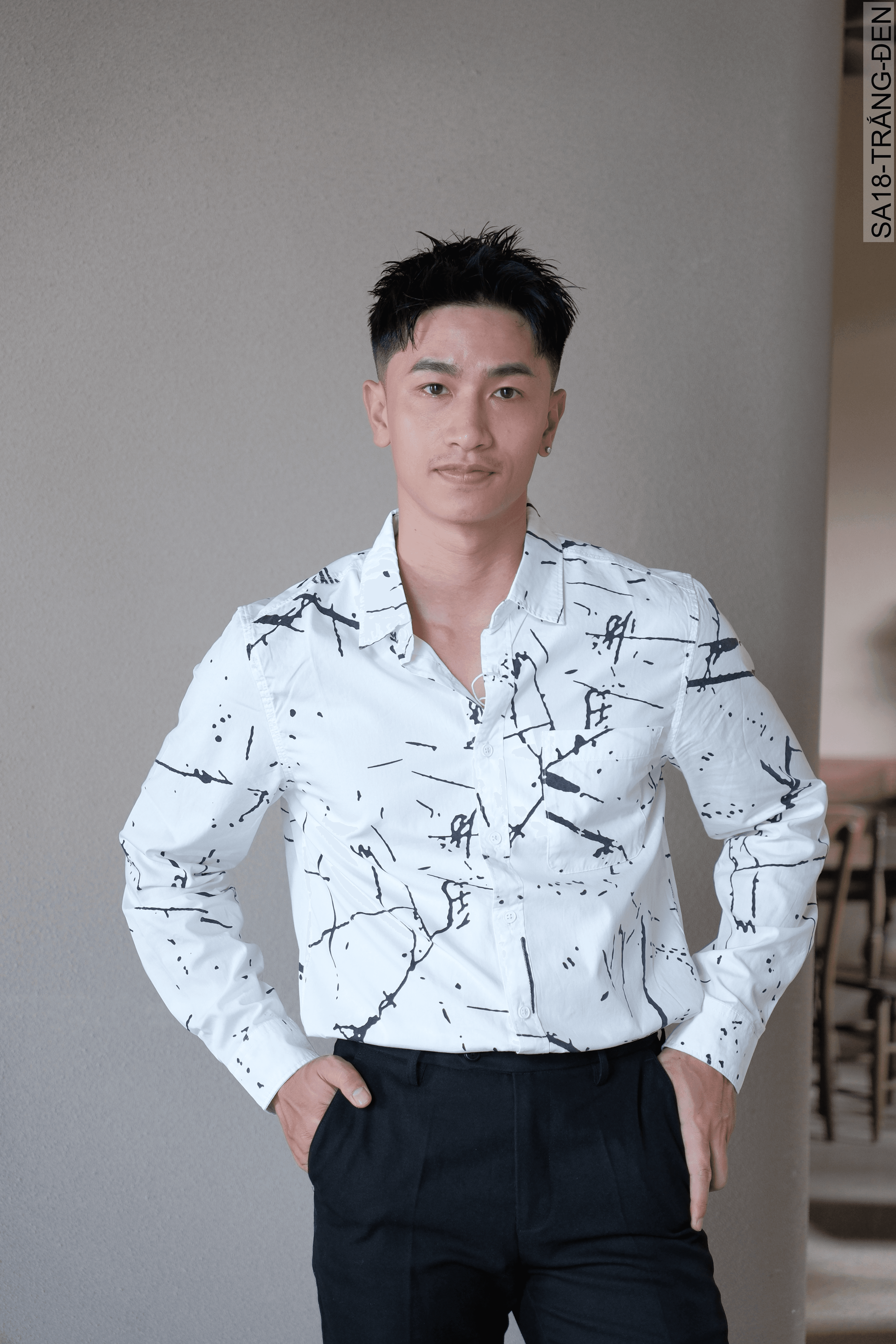 SA18 - Áo Sơ Mi Nam Tay Dài Phong Cách Nhật Bản In Hình Nghệ Thuật Dáng Rộng - ảnh 2