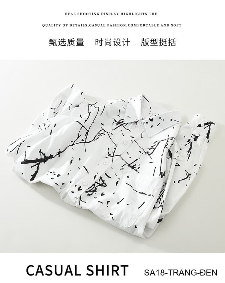 SA18 - Áo Sơ Mi Nam Tay Dài Phong Cách Nhật Bản In Hình Nghệ Thuật Dáng Rộng - ảnh 9