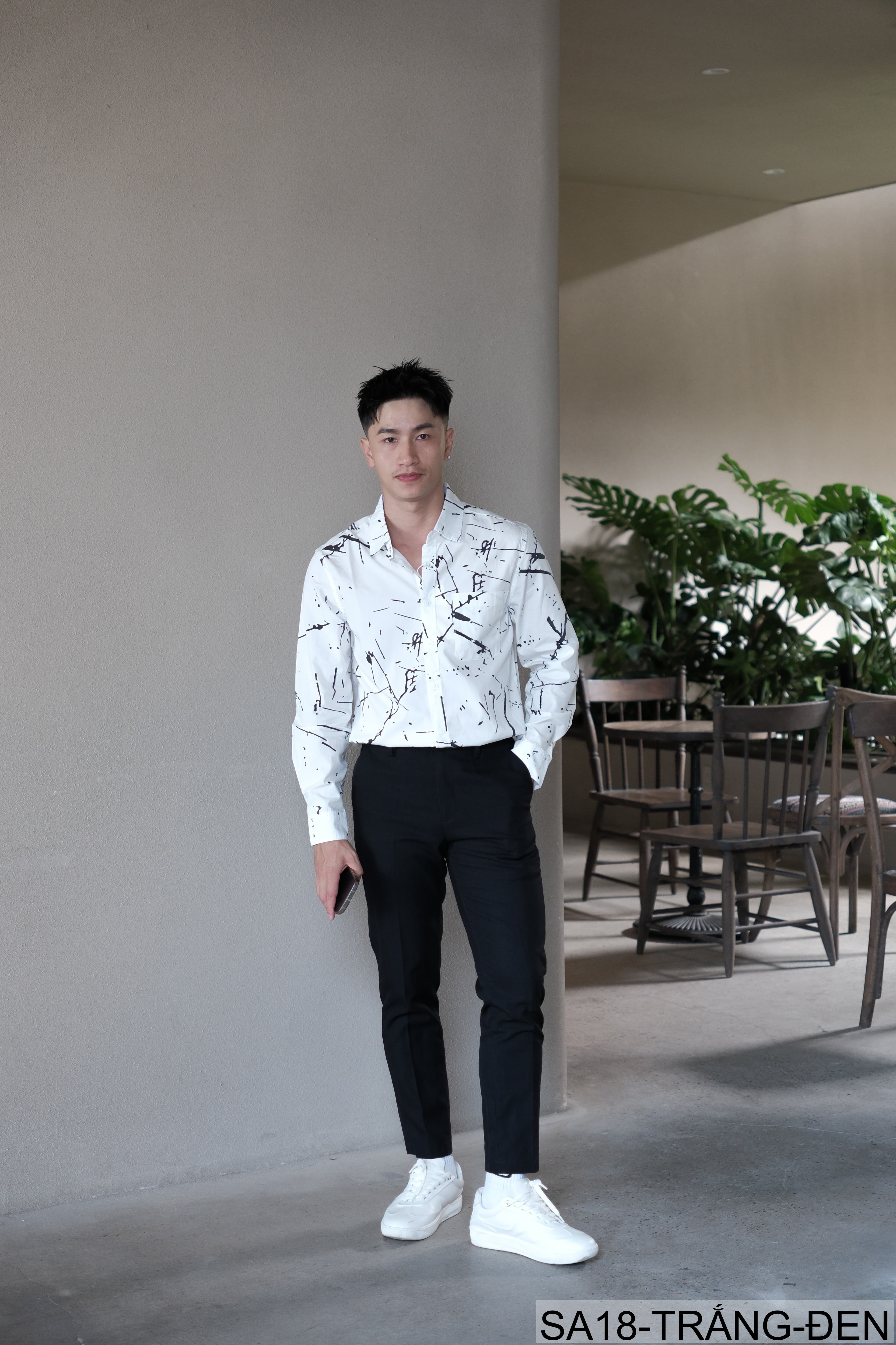 SA18 - Áo Sơ Mi Nam Tay Dài Phong Cách Nhật Bản In Hình Nghệ Thuật Dáng Rộng - ảnh 3