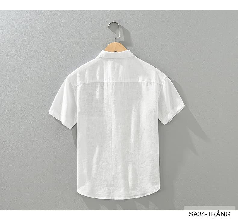 SA34 - Áo sơ mi nam tay ngắn vải lanh thoáng mát phong cách Nhật Bản kẻ sọc phối màu trắng xanh ngọc - ảnh 11