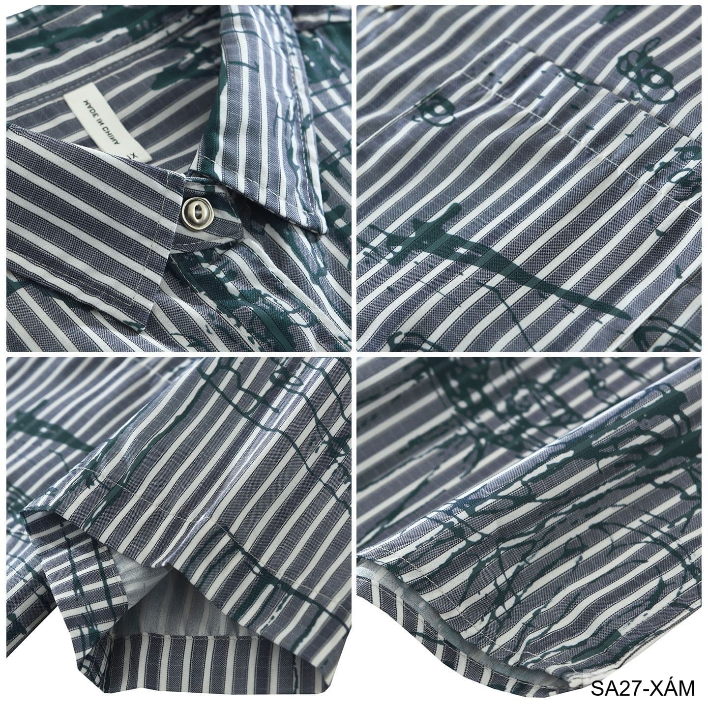 SA27 - Áo sơ mi nam ngắn tay họa tiết sọc và vẽ tay phong cách streetwear, chất liệu polyester mềm mại, form rộng thoải mái - ảnh 5