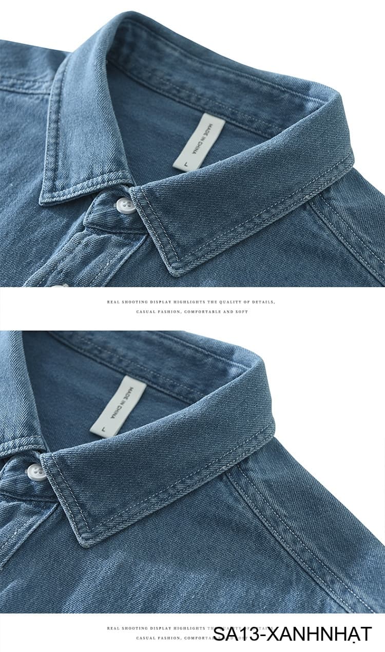 SA13 - Áo sơ mi nam dài tay phong cách Nhật, chất cotton mềm, form rộng thoải mái, 3 màu xanh nhạt/xanh đậm/đen - ảnh 7