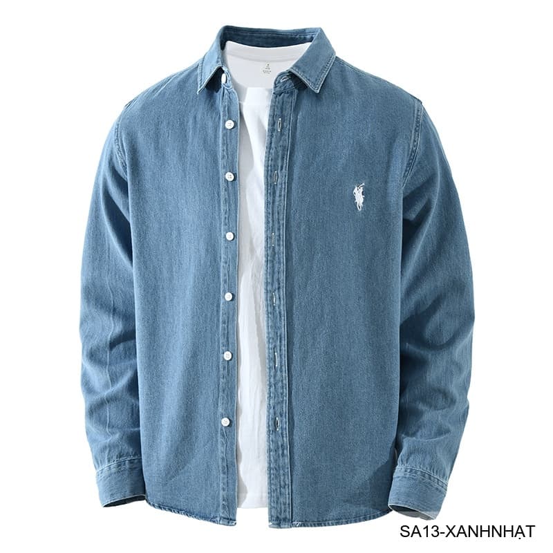 SA13 - Áo sơ mi nam dài tay phong cách Nhật, chất cotton mềm, form rộng thoải mái, 3 màu xanh nhạt/xanh đậm/đen