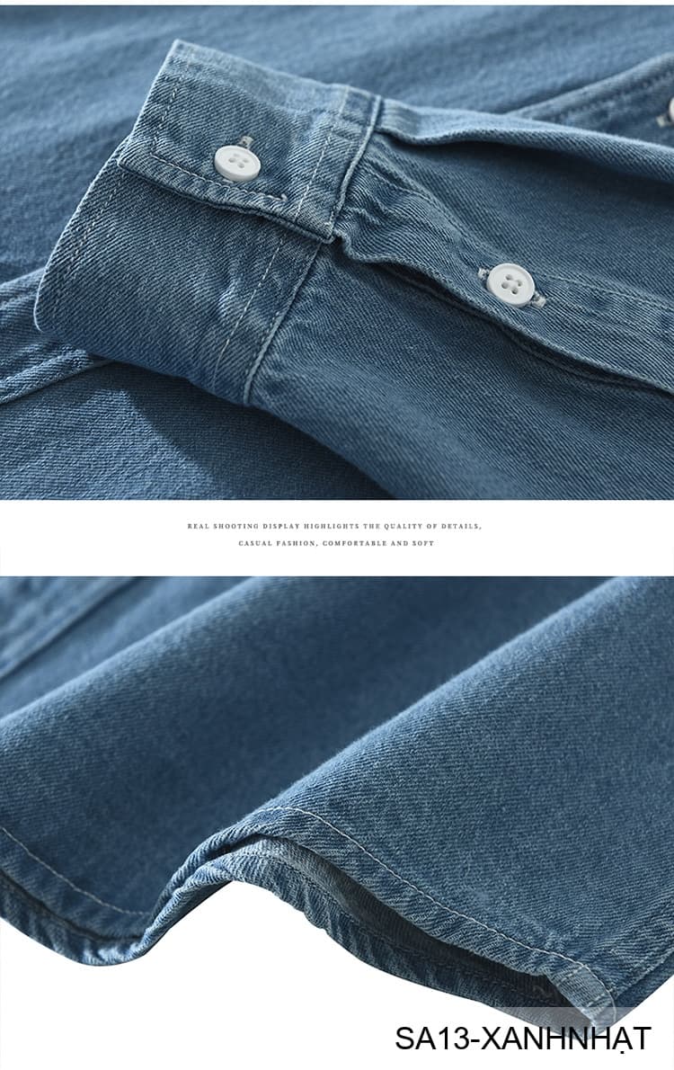 SA13 - Áo sơ mi nam dài tay phong cách Nhật, chất cotton mềm, form rộng thoải mái, 3 màu xanh nhạt/xanh đậm/đen - ảnh 9