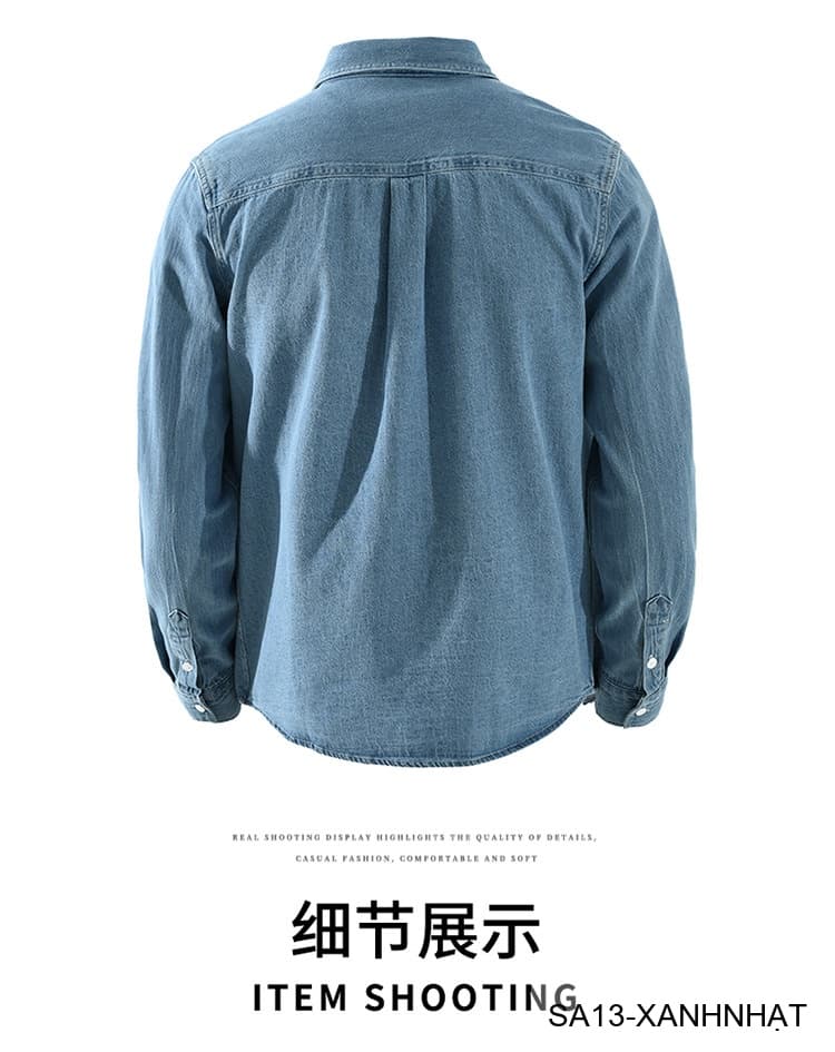 SA13 - Áo sơ mi nam dài tay phong cách Nhật, chất cotton mềm, form rộng thoải mái, 3 màu xanh nhạt/xanh đậm/đen - ảnh 13