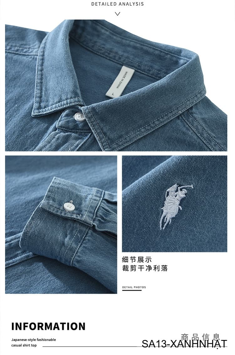 SA13 - Áo sơ mi nam dài tay phong cách Nhật, chất cotton mềm, form rộng thoải mái, 3 màu xanh nhạt/xanh đậm/đen - ảnh 12