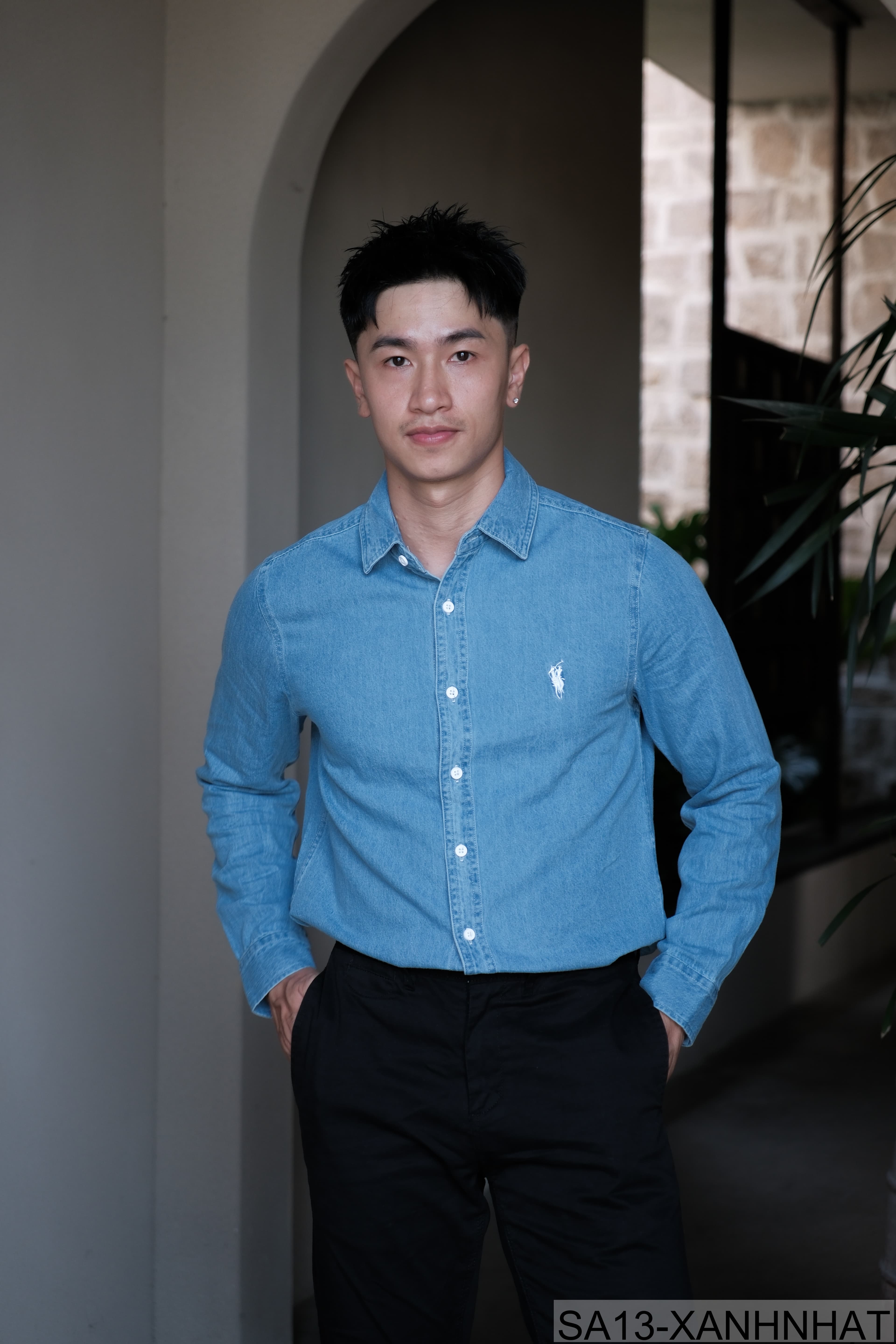 SA13 - Áo sơ mi nam dài tay phong cách Nhật, chất cotton mềm, form rộng thoải mái, 3 màu xanh nhạt/xanh đậm/đen - ảnh 4