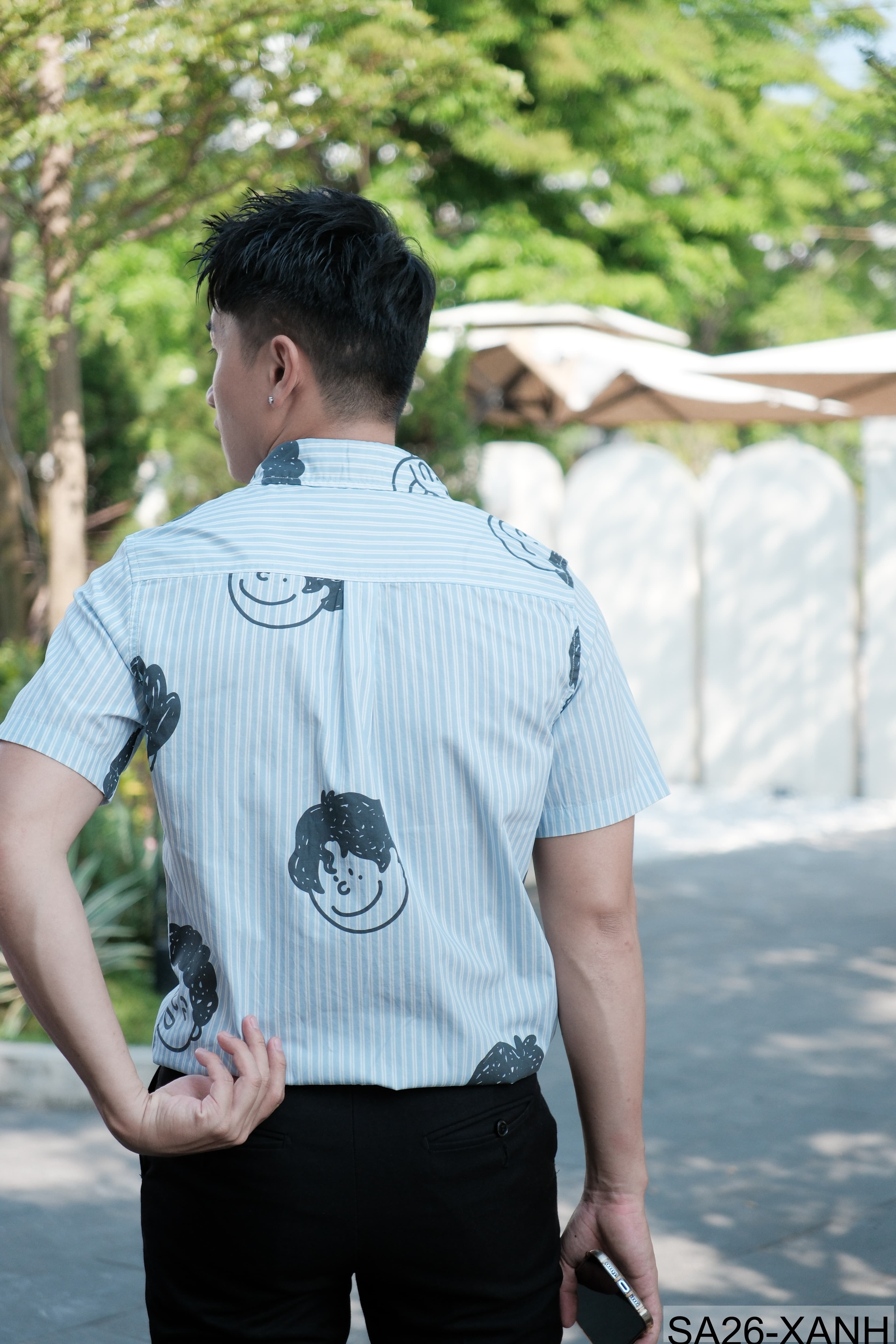 SA26 - Áo sơ mi nam tay ngắn họa tiết mặt cười phong cách Nhật Bản, chất cotton mềm mại, form rộng thoải mái - ảnh 4