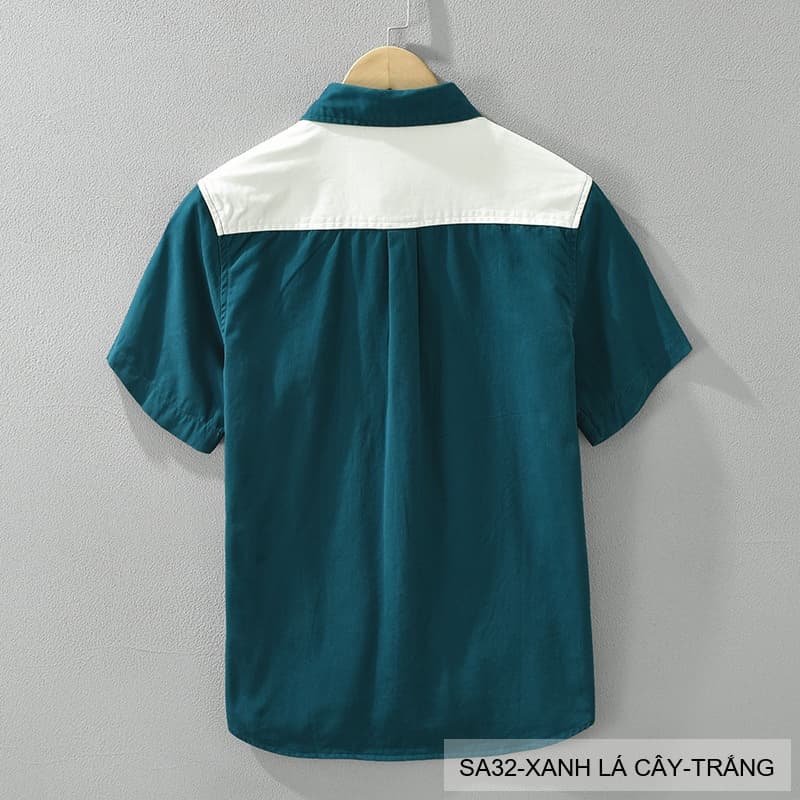 SA32 - Áo sơ mi nam phối màu tay ngắn phong cách Hàn Quốc, chất cotton , dáng lỏng thoải mái - ảnh 6