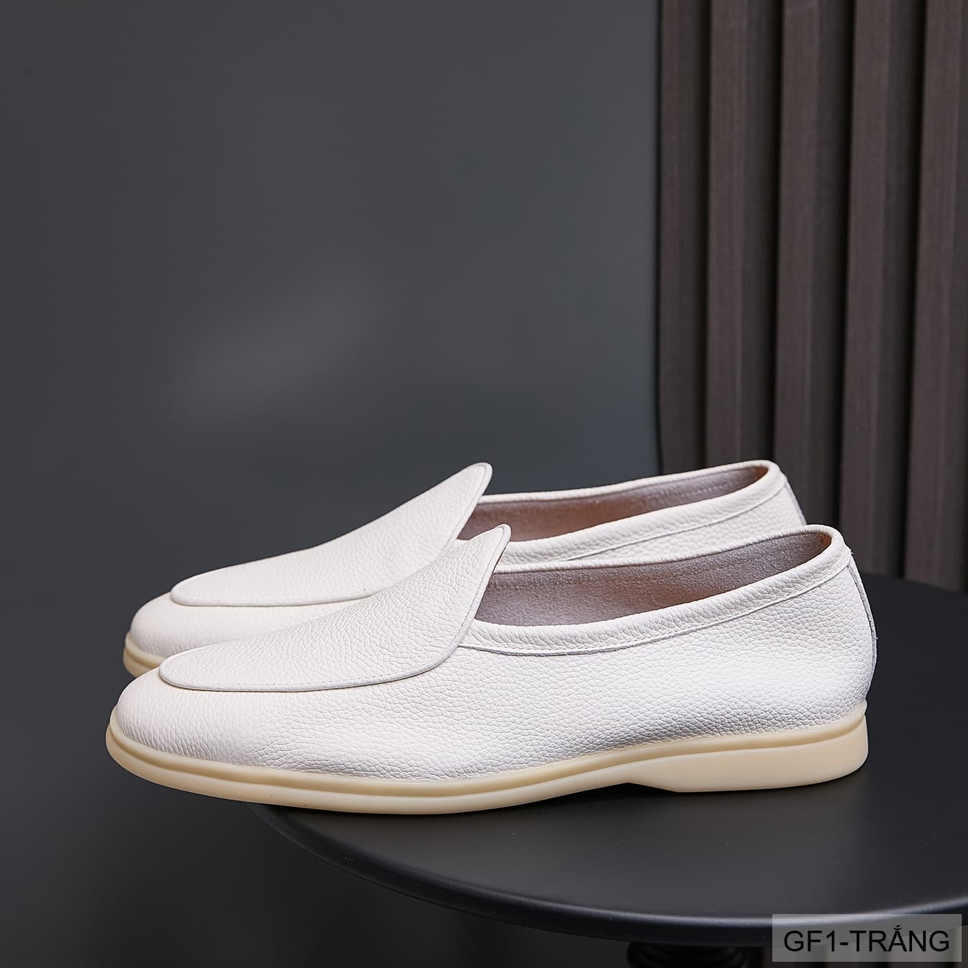 GF1 - Giày lười nam da bò vân vải, thiết kế casual mùa hè, màu trắng đen - ảnh 3