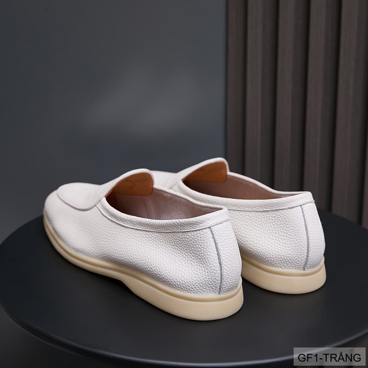 GF1 - Giày lười nam da bò vân vải, thiết kế casual mùa hè, màu trắng đen - ảnh 9