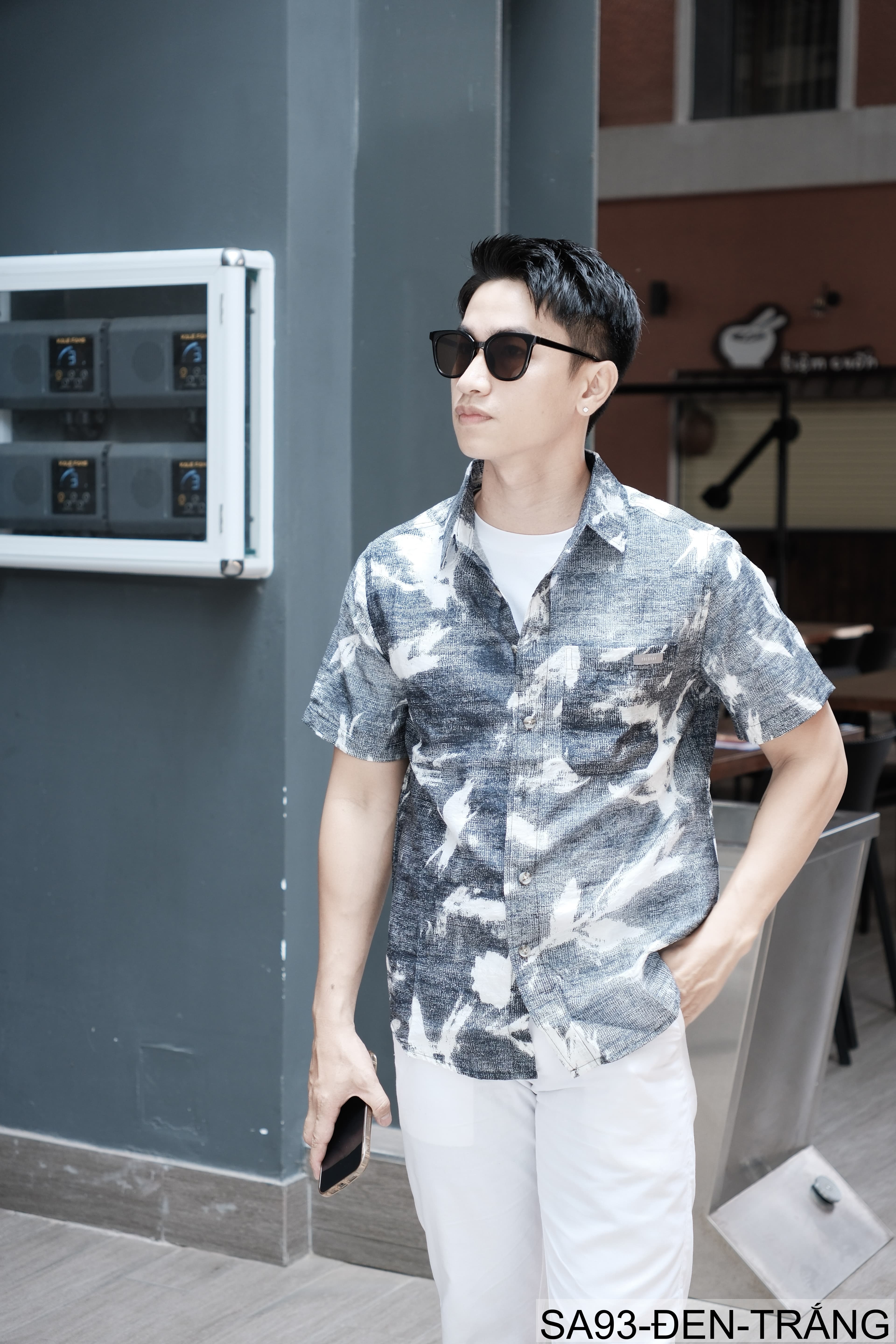 SA93 - Áo sơ mi nam ngắn tay họa tiết retro Nhật Bản, dáng rộng thoải mái, phong cách văn học, chất liệu lyocell mềm mát - ảnh 4
