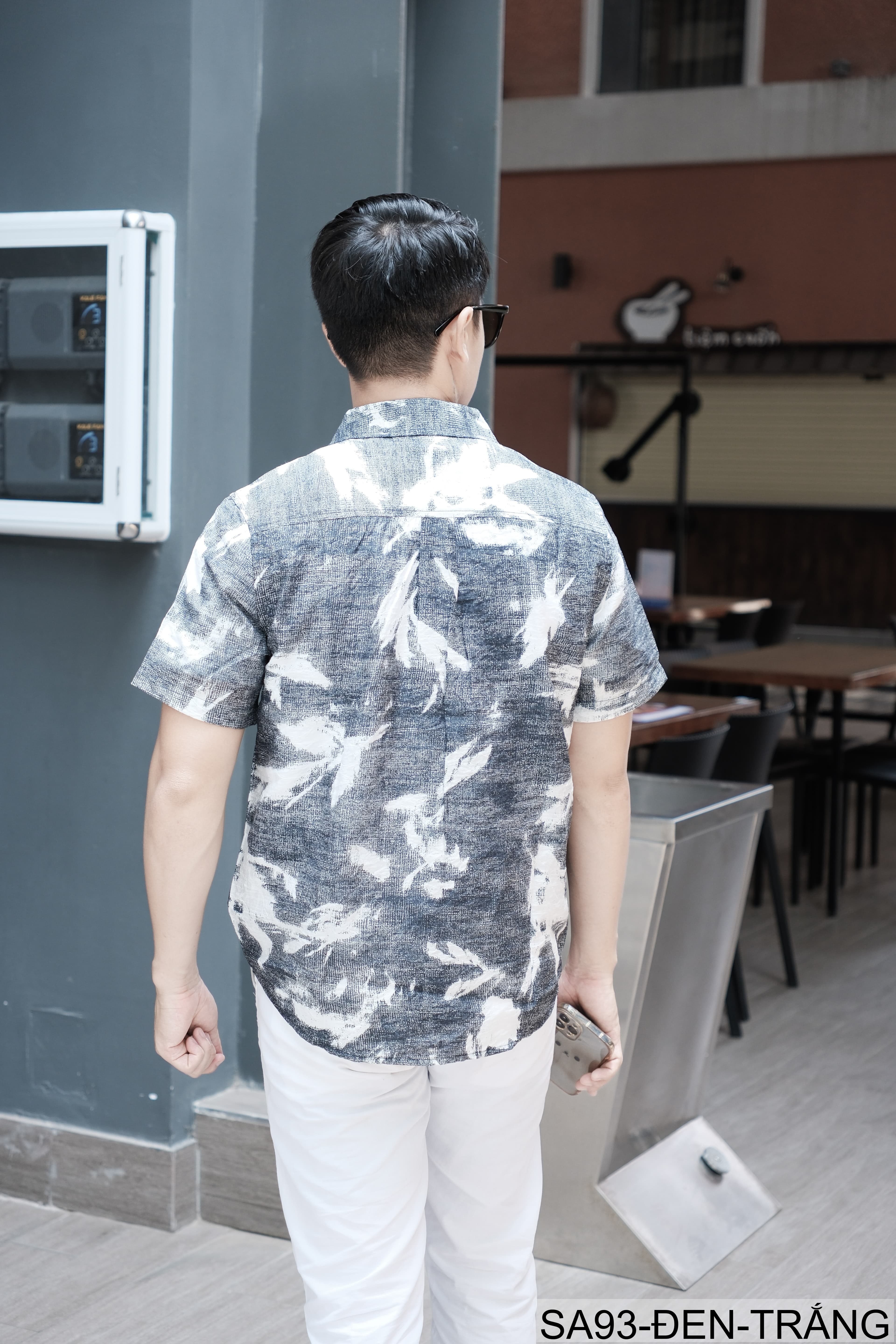 SA93 - Áo sơ mi nam ngắn tay họa tiết retro Nhật Bản, dáng rộng thoải mái, phong cách văn học, chất liệu lyocell mềm mát - ảnh 3