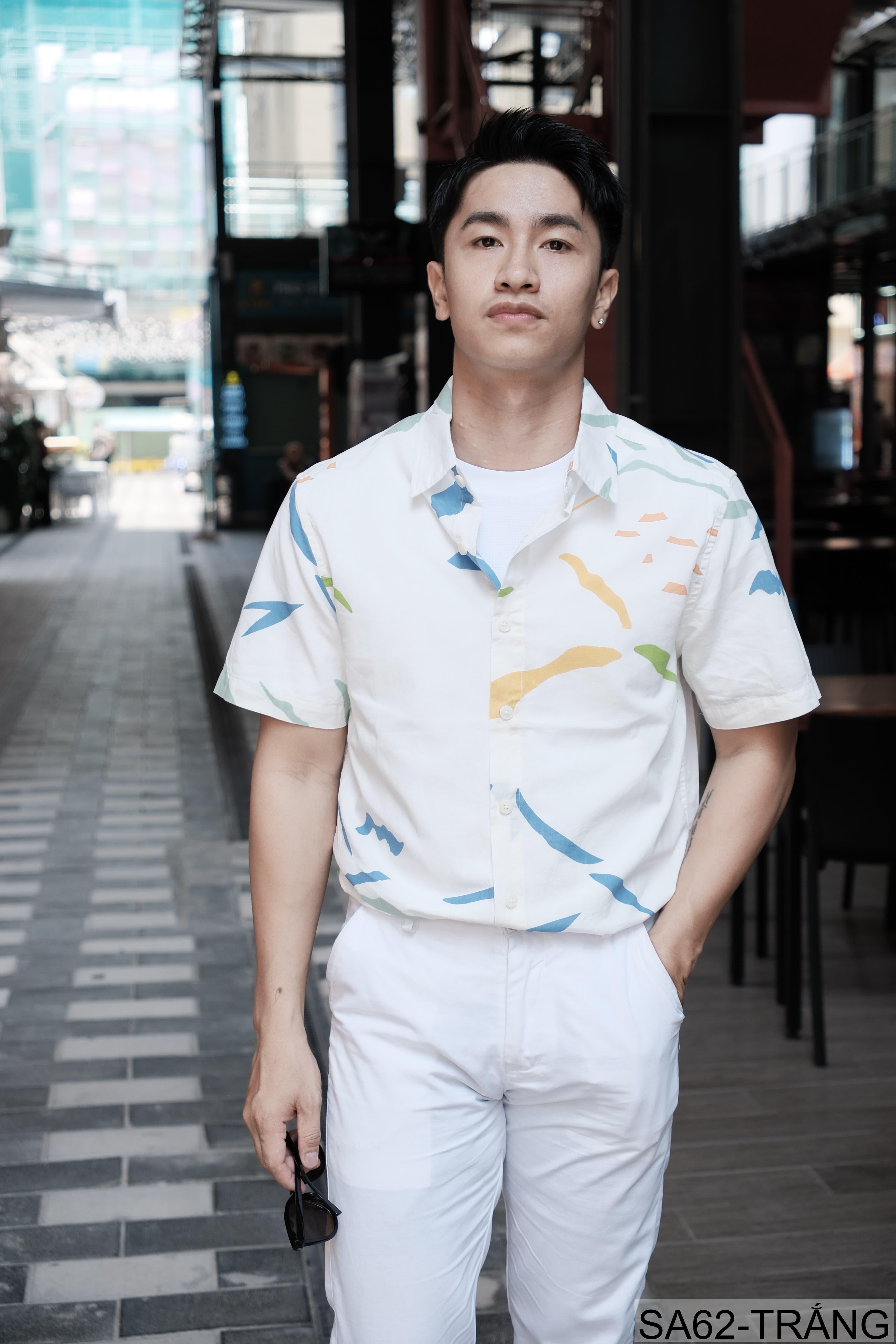 SA62 - Áo Sơ Mi Nam Tay Ngắn Phong Cách Nhật Bản In Hình Nghệ Thuật Chất Cotton Thoáng Mát