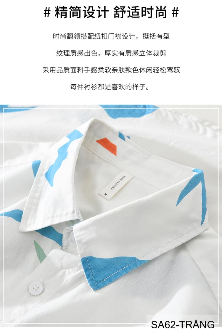 SA62 - Áo Sơ Mi Nam Tay Ngắn Phong Cách Nhật Bản In Hình Nghệ Thuật Chất Cotton Thoáng Mát - ảnh 13