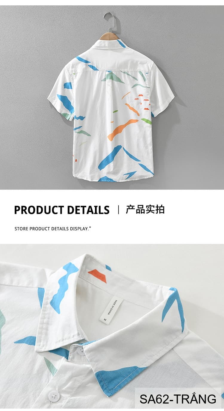 SA62 - Áo Sơ Mi Nam Tay Ngắn Phong Cách Nhật Bản In Hình Nghệ Thuật Chất Cotton Thoáng Mát - ảnh 15