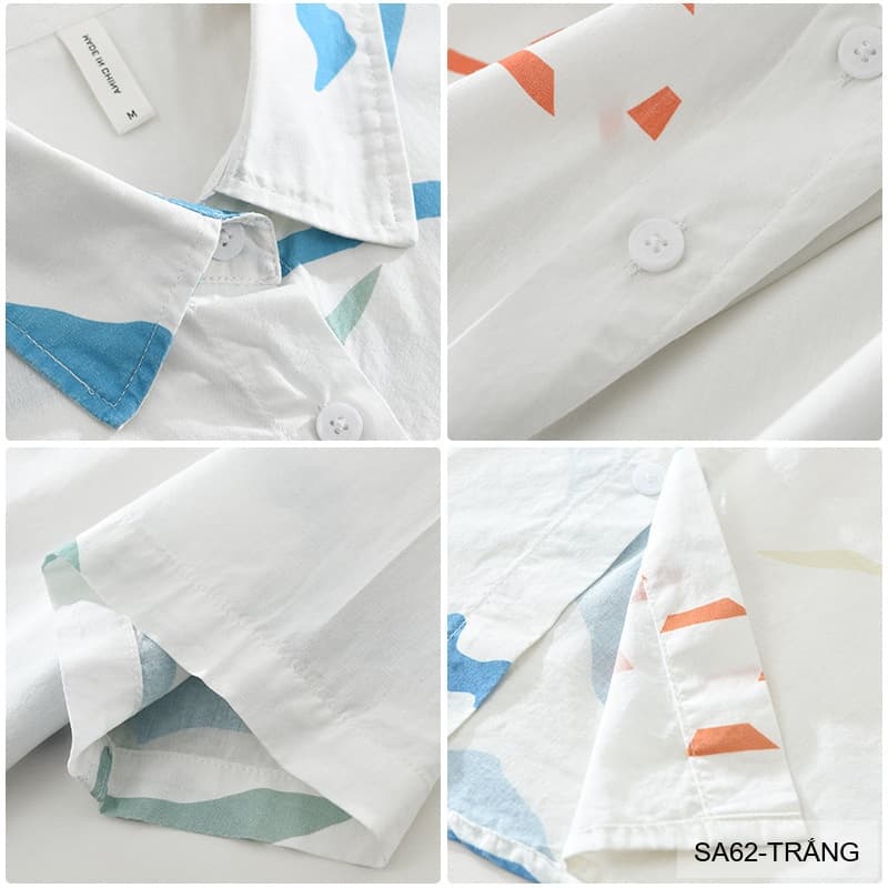 SA62 - Áo Sơ Mi Nam Tay Ngắn Phong Cách Nhật Bản In Hình Nghệ Thuật Chất Cotton Thoáng Mát - ảnh 9