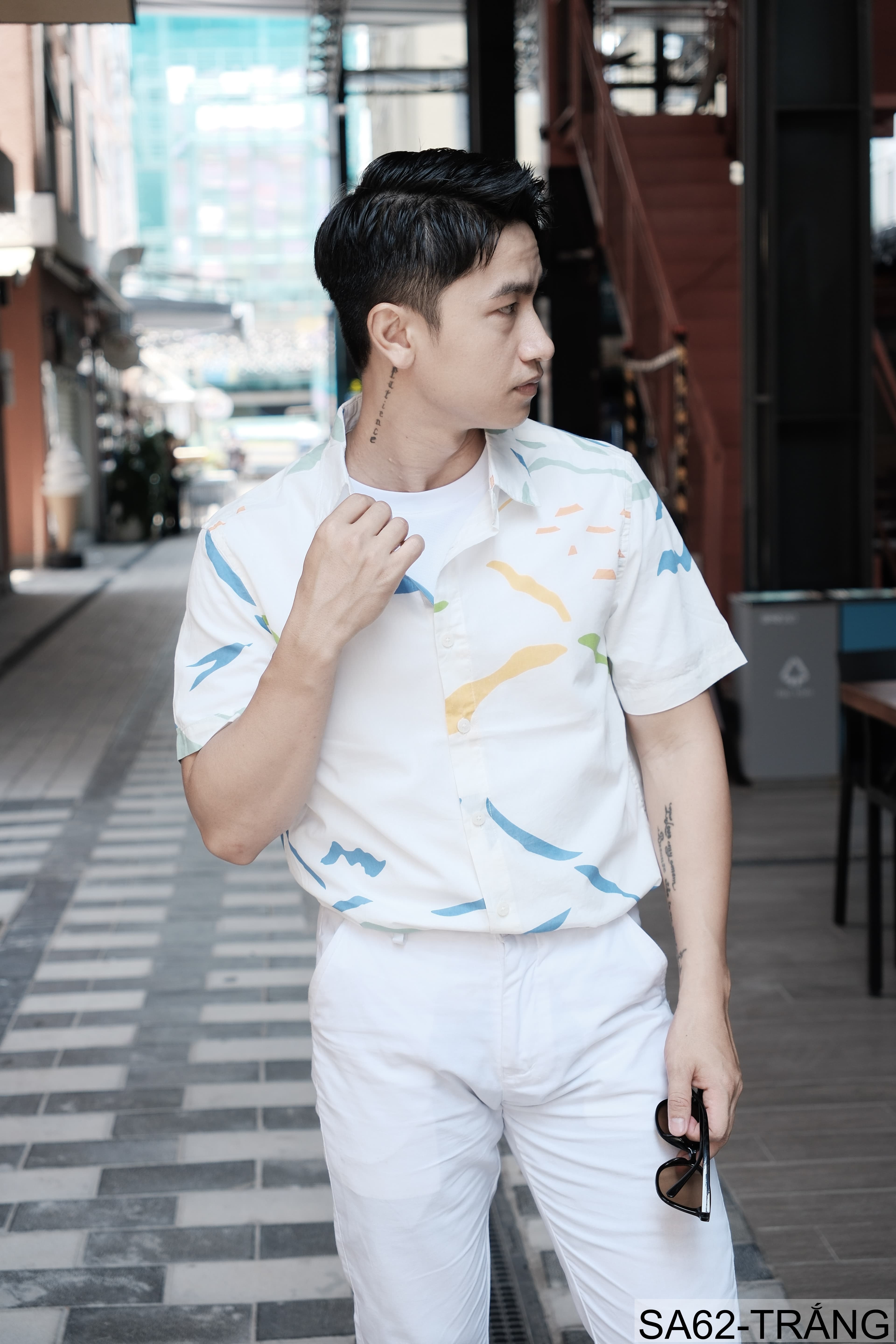 SA62 - Áo Sơ Mi Nam Tay Ngắn Phong Cách Nhật Bản In Hình Nghệ Thuật Chất Cotton Thoáng Mát - ảnh 5