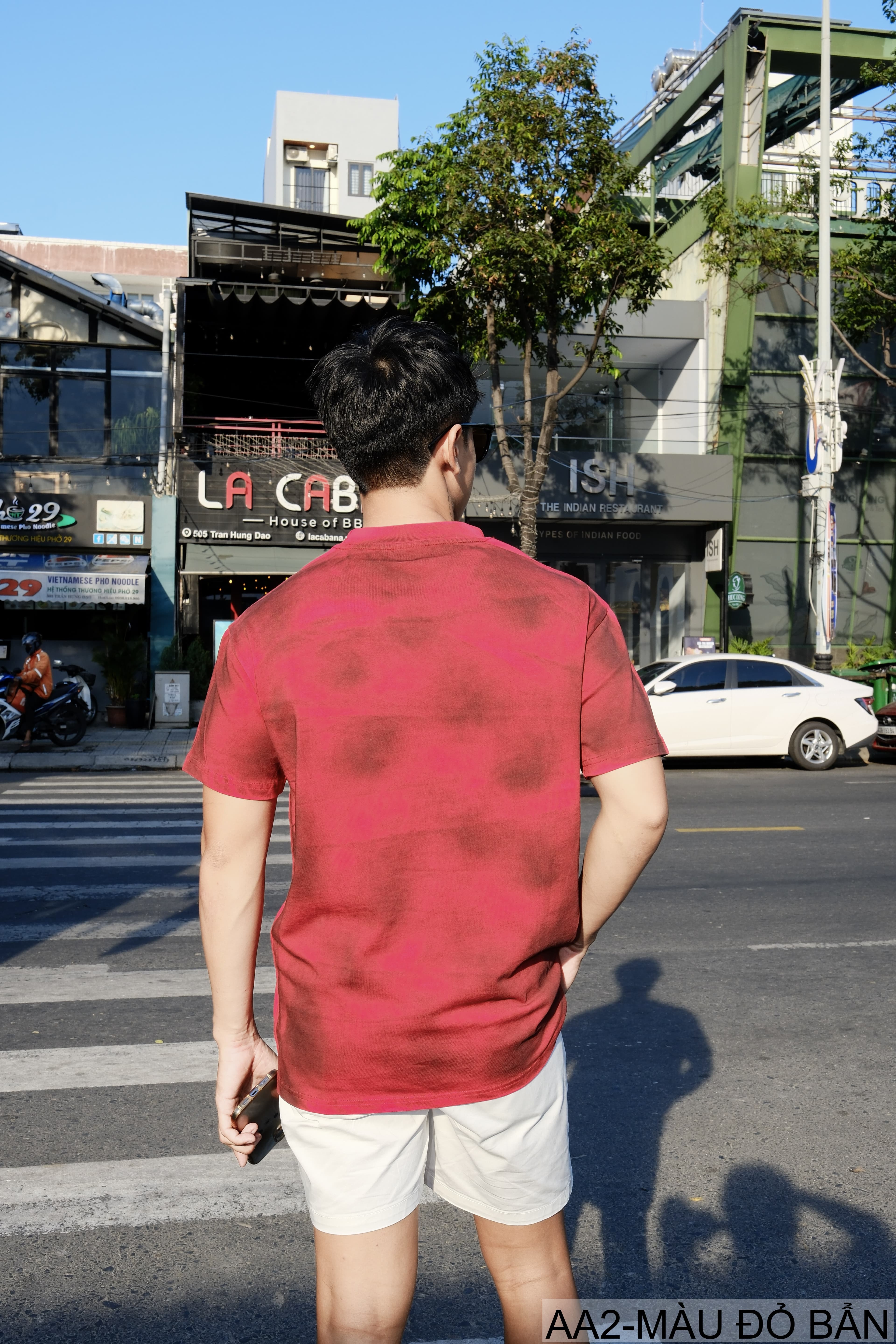 AA2 - Áo thun nam cổ tròn tay ngắn phong cách retro streetwear, chất cotton mềm, dáng rộng, màu Xanh Bẩn & Đỏ Bẩn - ảnh 5