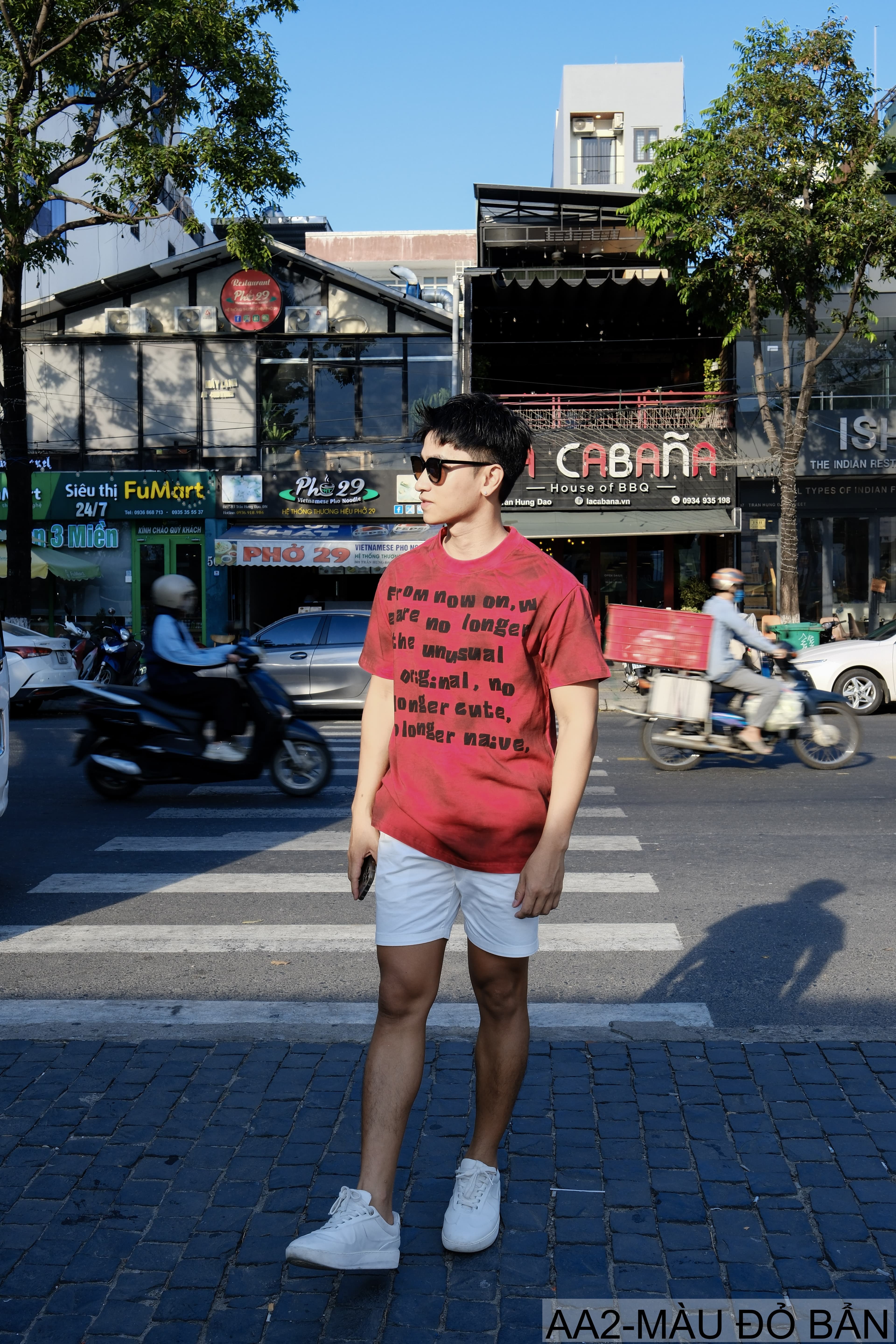 AA2 - Áo thun nam cổ tròn tay ngắn phong cách retro streetwear, chất cotton mềm, dáng rộng, màu Xanh Bẩn & Đỏ Bẩn - ảnh 12