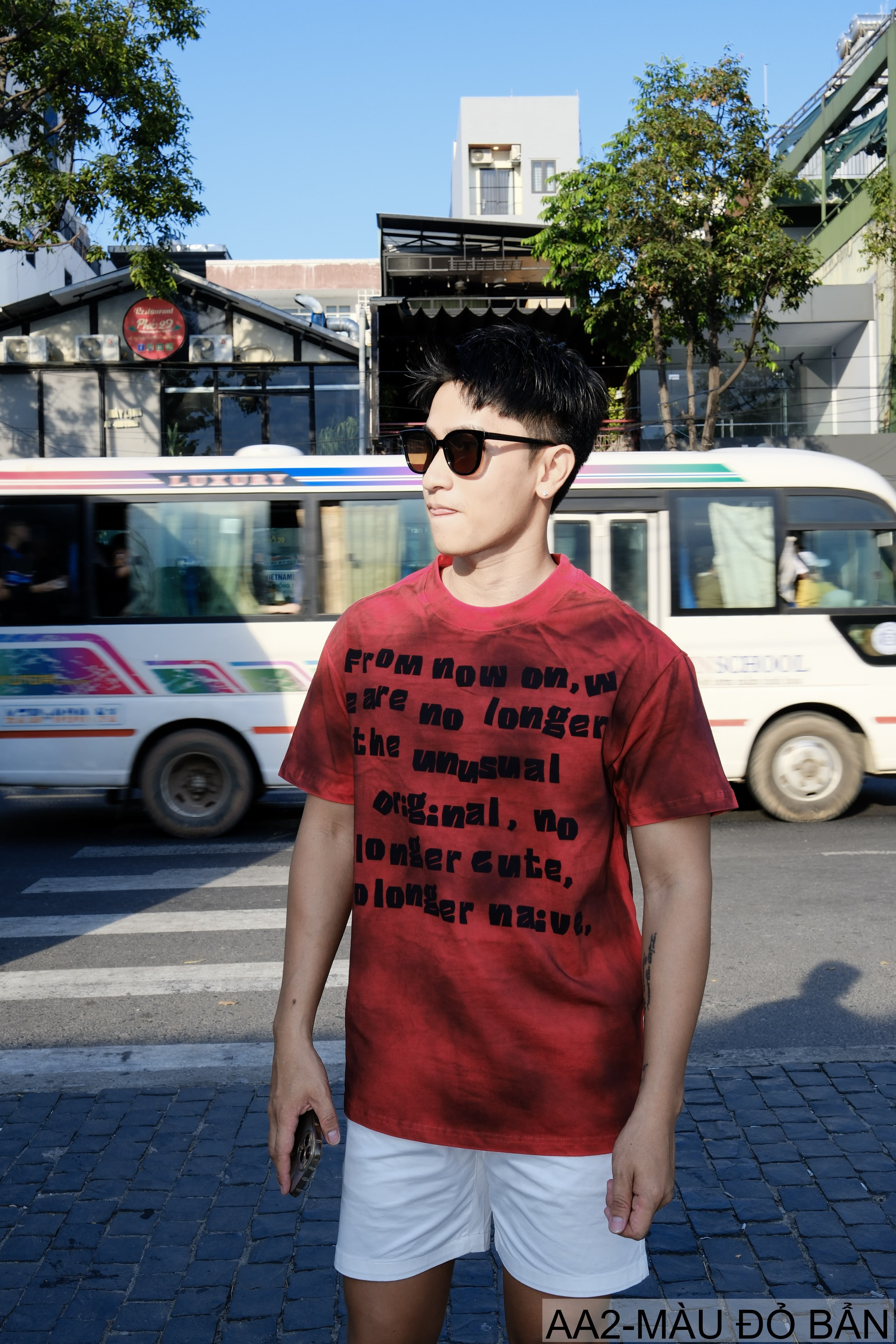 AA2 - Áo thun nam cổ tròn tay ngắn phong cách retro streetwear, chất cotton mềm, dáng rộng, màu Xanh Bẩn & Đỏ Bẩn - ảnh 10