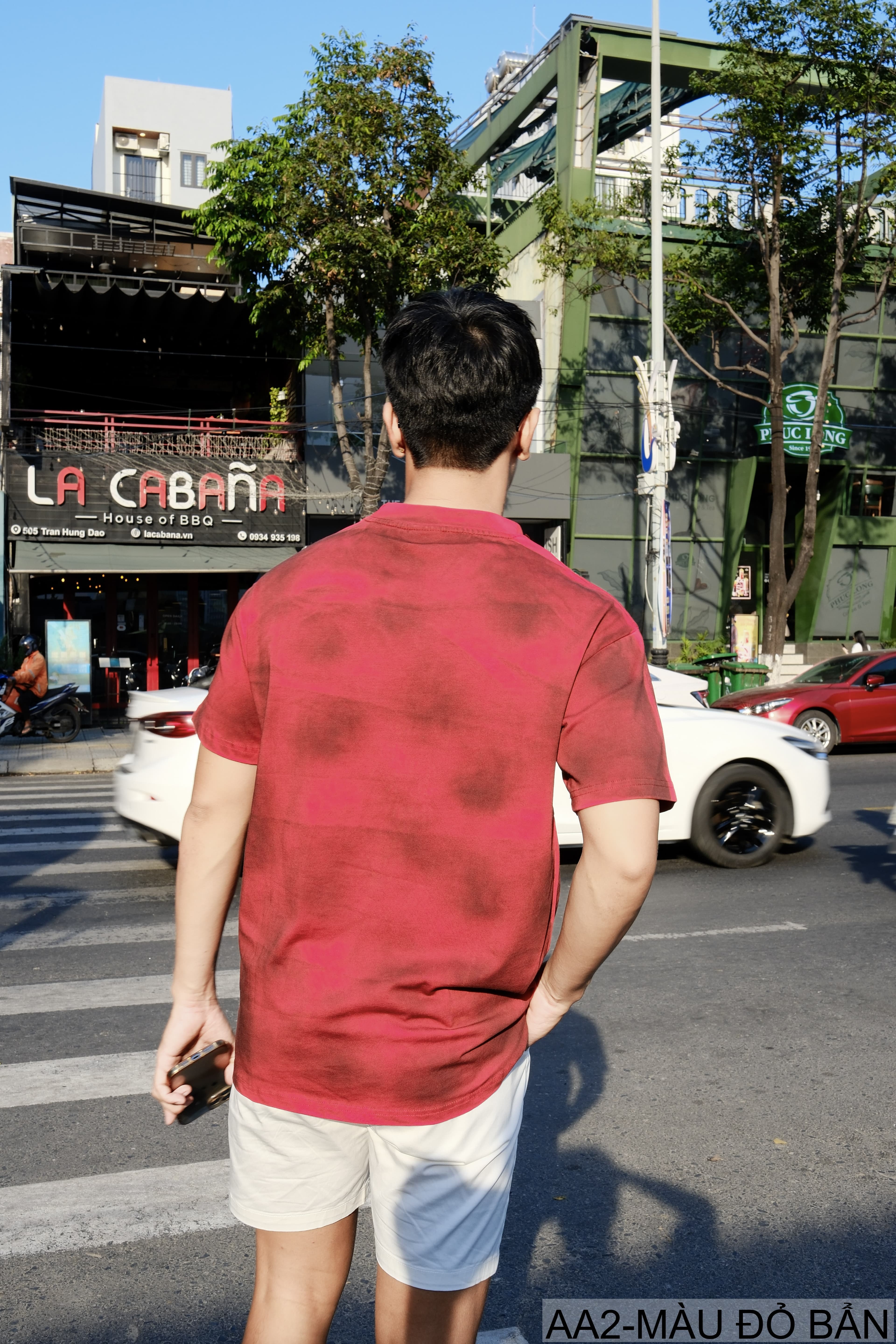 AA2 - Áo thun nam cổ tròn tay ngắn phong cách retro streetwear, chất cotton mềm, dáng rộng, màu Xanh Bẩn & Đỏ Bẩn - ảnh 6