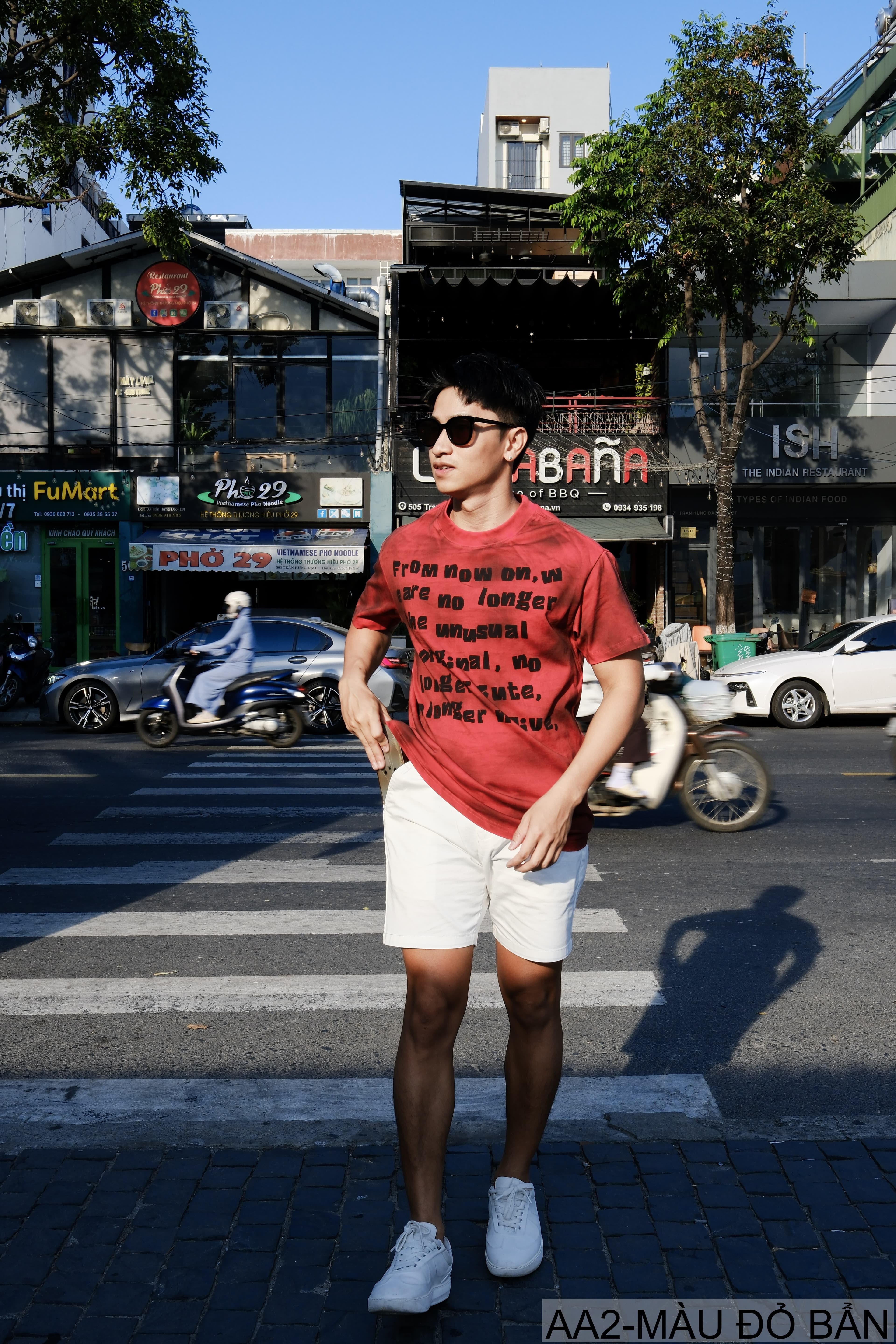 AA2 - Áo thun nam cổ tròn tay ngắn phong cách retro streetwear, chất cotton mềm, dáng rộng, màu Xanh Bẩn & Đỏ Bẩn - ảnh 13
